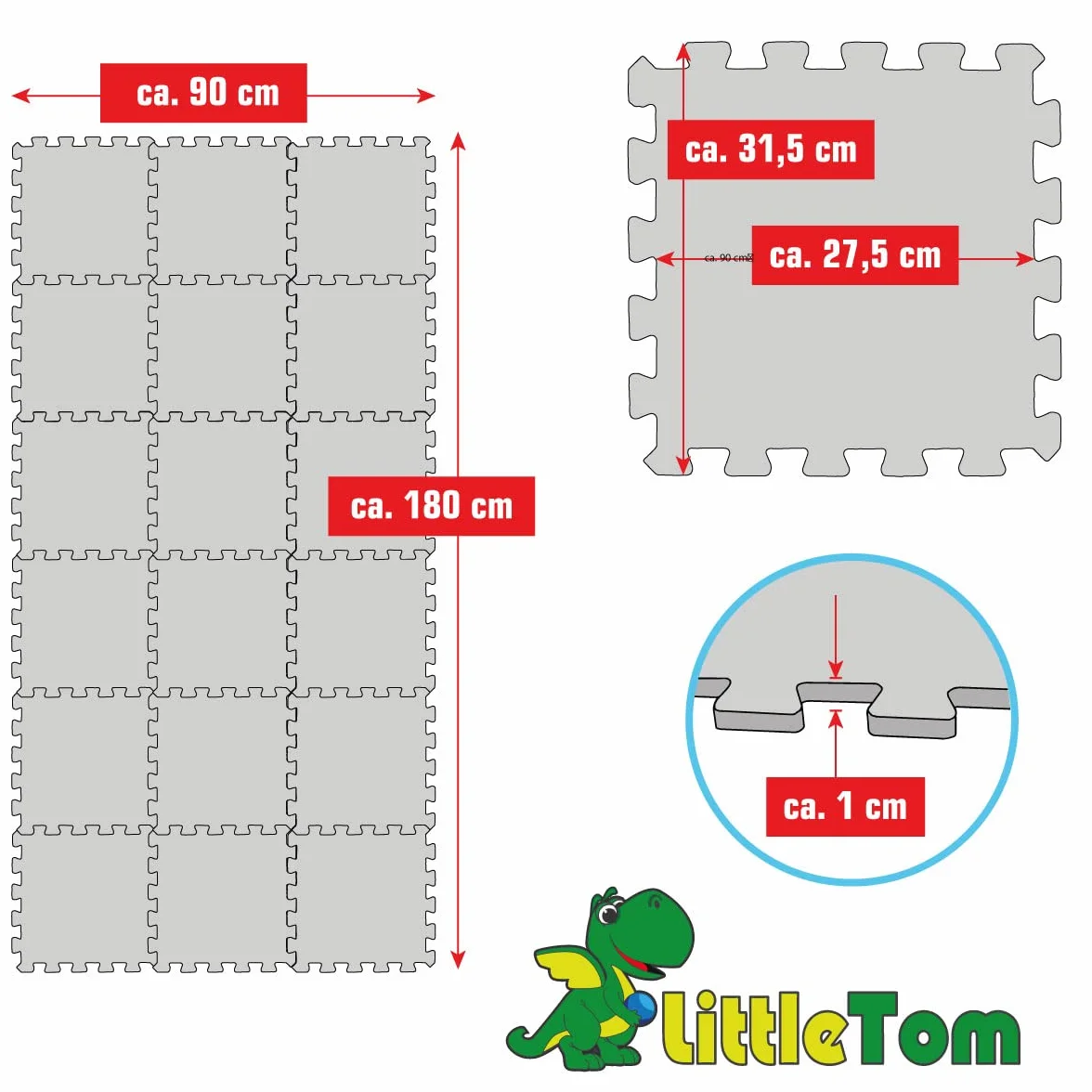 LittleTom 18 Pezzi Tappeto Gioco per Bambini Piastrelle EVA 30x30 cm Antiscivolo