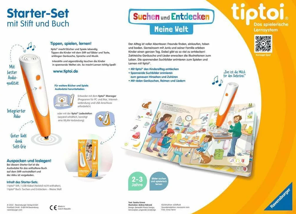 Ravensburger Tiptoi Starter Set 00112: Libro con Penna e Illustrato Search And Discover My World - Giochi educativi per Bambini dai 2 Anni - Giocattoli a Partire dai 2 Anni