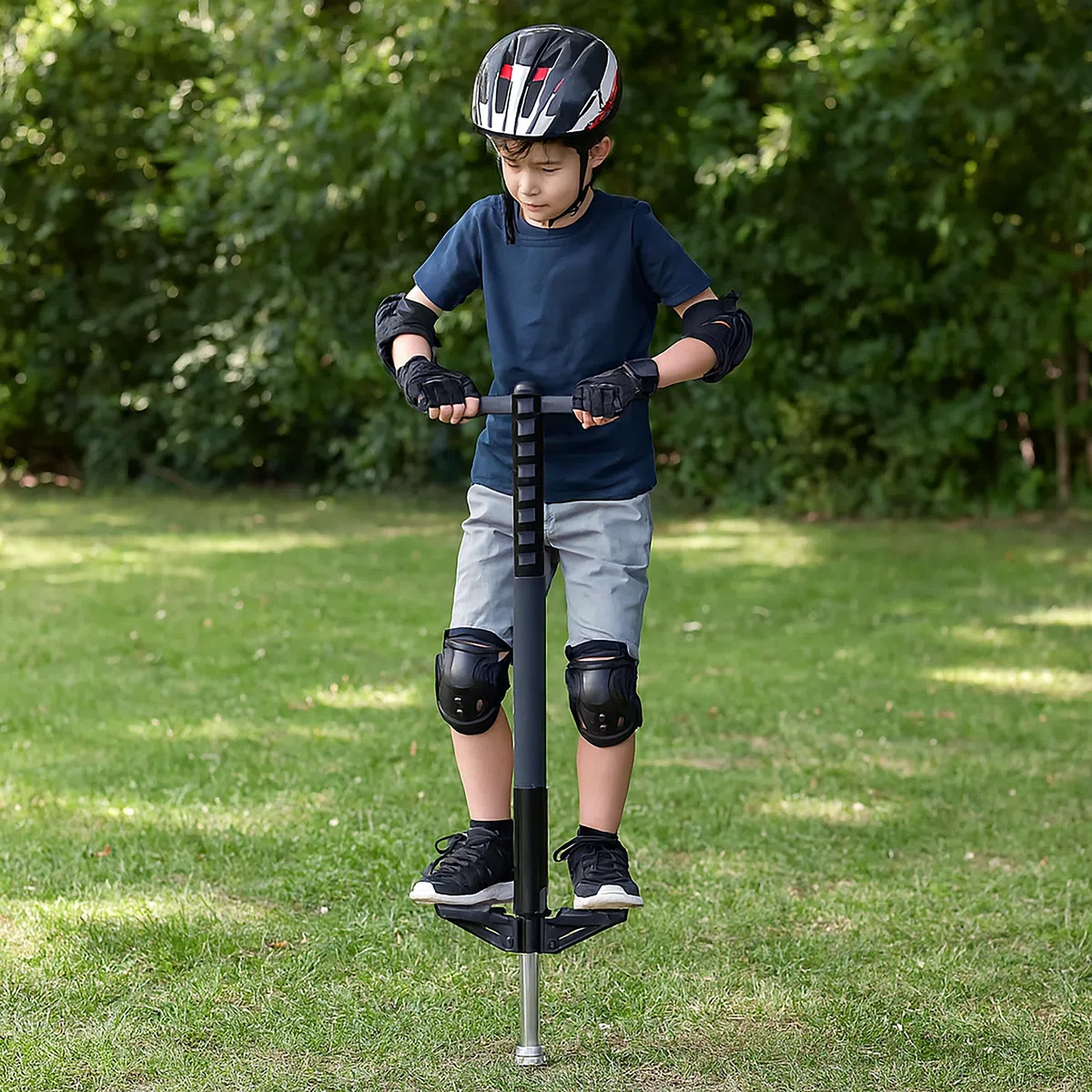 Pogo Stick Relaxdays per Bambini, springstock Fino a 35 kg, Imbottito, da Esterno, Antiscivolo, Acciaio Inox, Nero