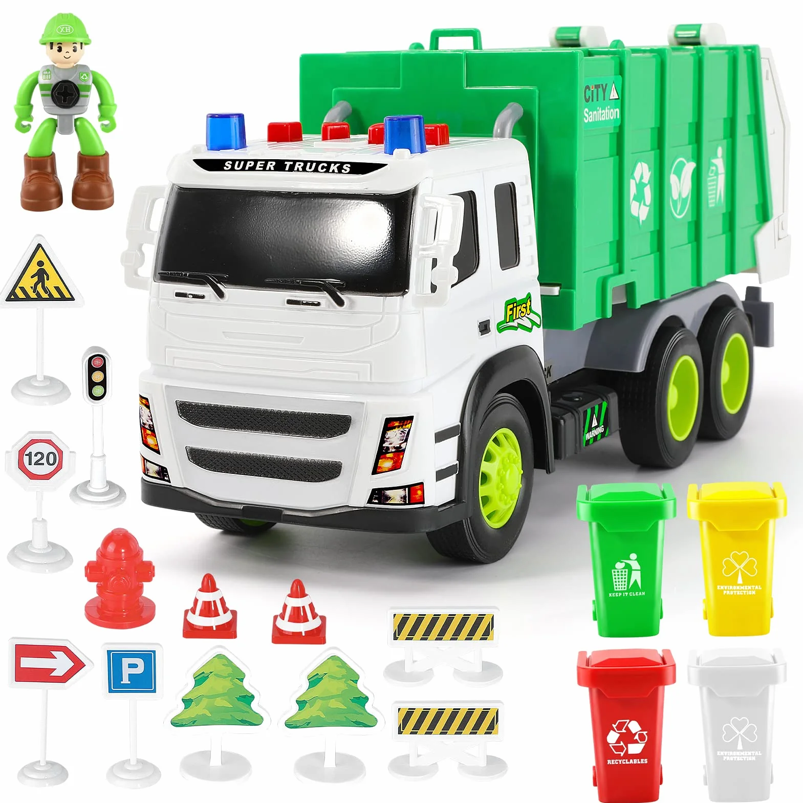 Camion della Spazzatura Giocattolo con Luci e Suoni per Bambini 3-8 Anni