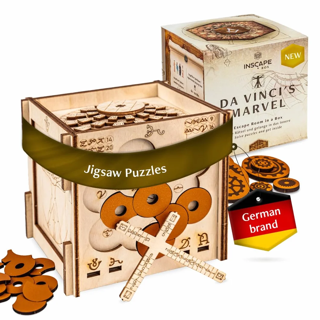INSCAPE Da Vinci's Marvel – Scatola puzzle in legno – Puzzle Box – Escape Room gioco per adulti e bambini – Giochi di aglio per adulti – Puzzle in legno 3D – Cluebox – Giochi di pensiero – Jigsaw