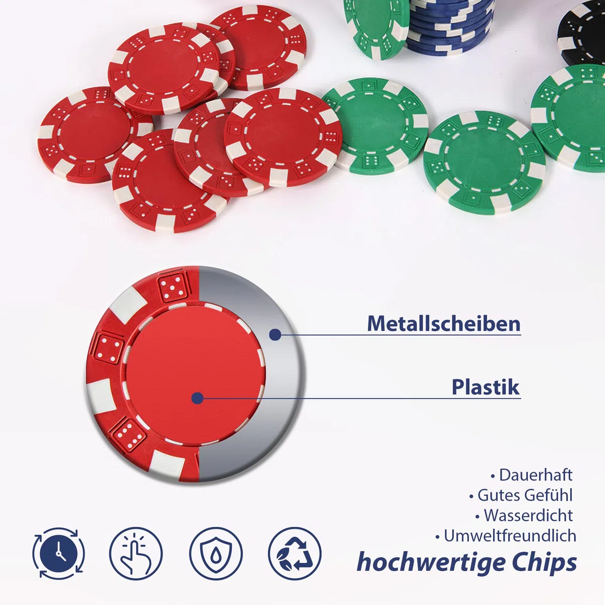 Valigetta da poker con 500 chip laser, 2 mazzi da poker, 3 bottoni, set completo da poker professionale Deluxe, set di strategia, valigetta in alluminio, dimensioni a scelta, gioco da poker