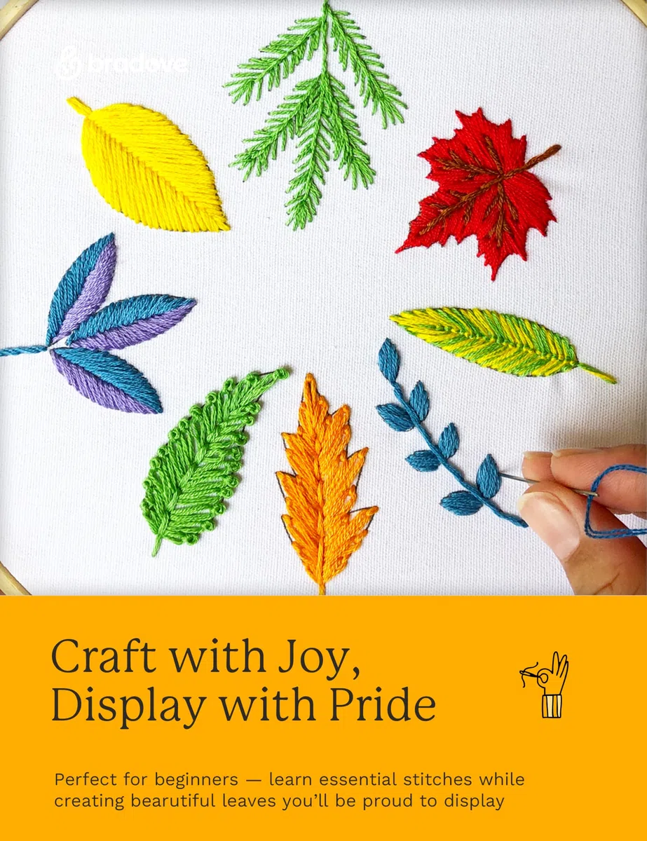 Bradove 3 set kit di ricamo foglie e fiori per principianti adulti bambini
