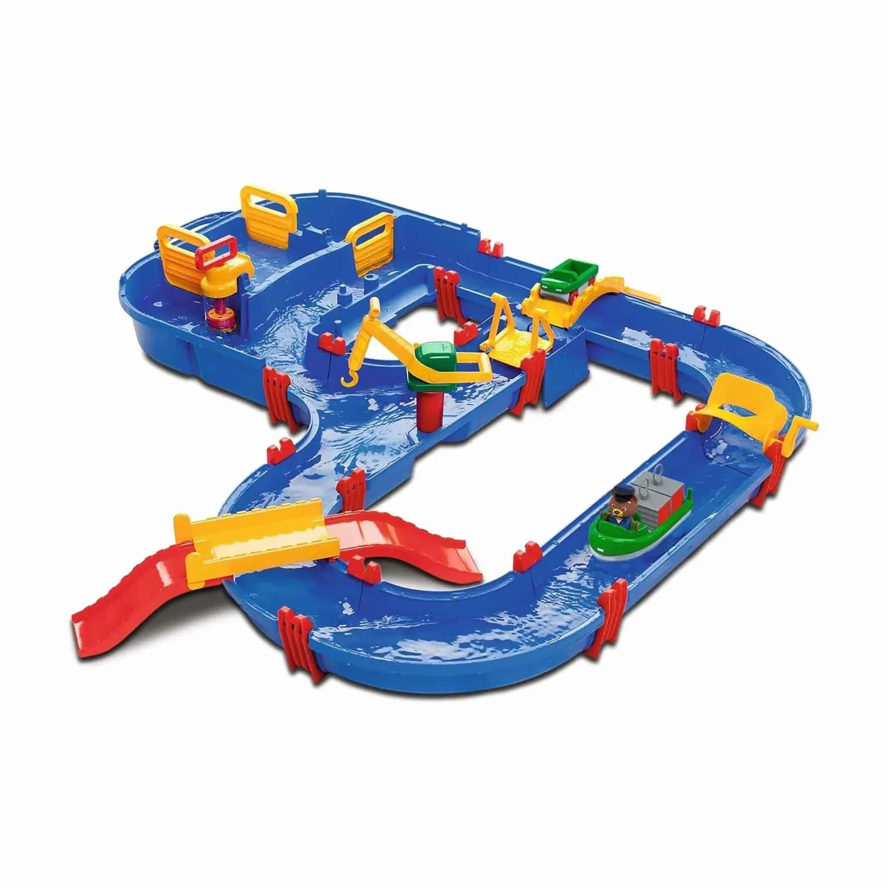 Tavolo d'Acqua per Bambini, Tavolo da Gioco colorato con Sistema di canali funzionanti, Gru, Ponti, Barca e Giocattolo per Auto, dai 3 Anni in su