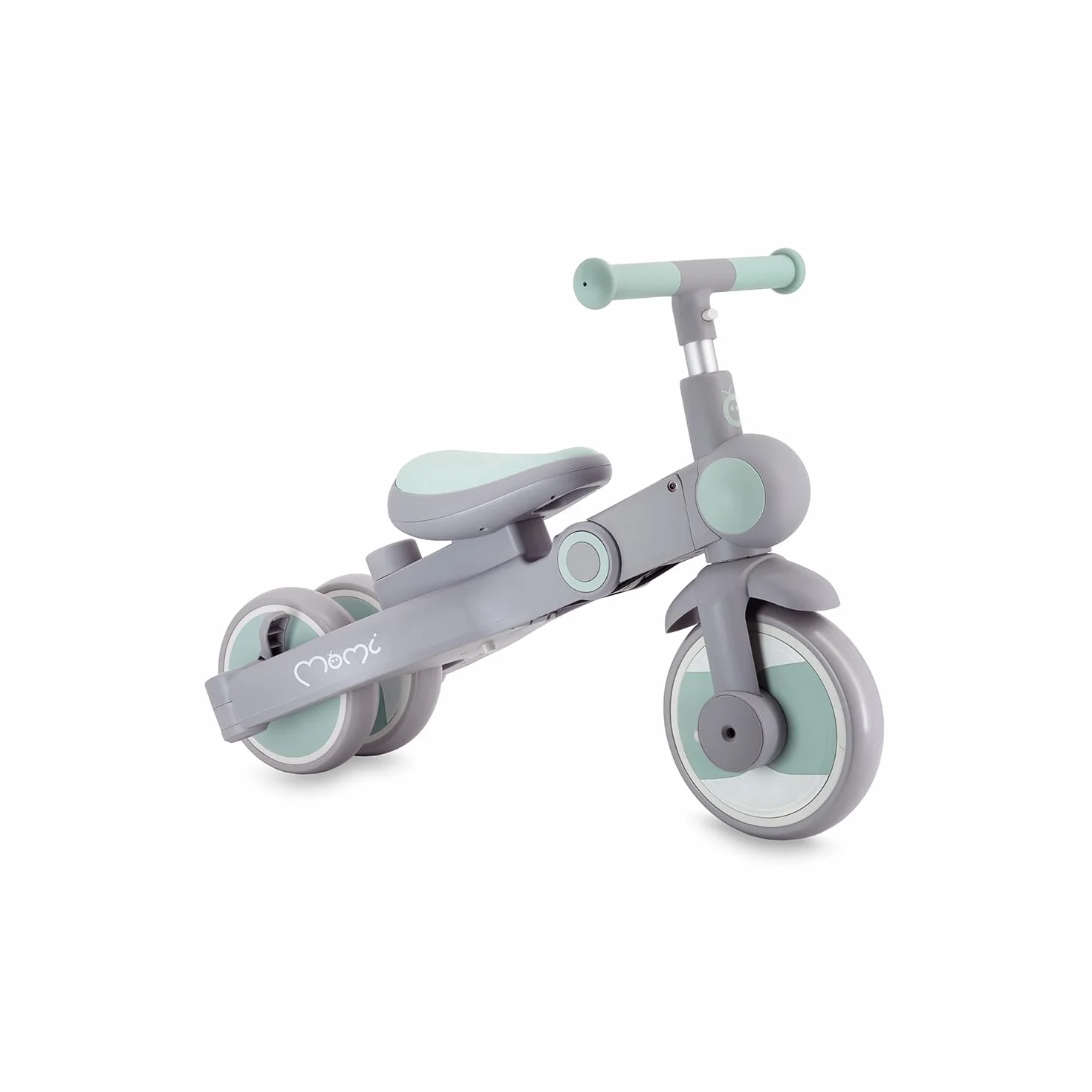 Triciclo per bambini MoMi 4in1 SOLIVIA con manubrio telescopico, cinture di sicurezza a 5 punti, per bambini a partire da 12 mesi, con capottina parasole, ruote in PU, borsa e portabicchiere