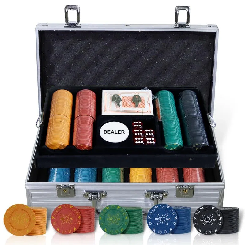 CCLIFE Set da Poker Chips 500 fiches plastica Scatola Alluminio Argento