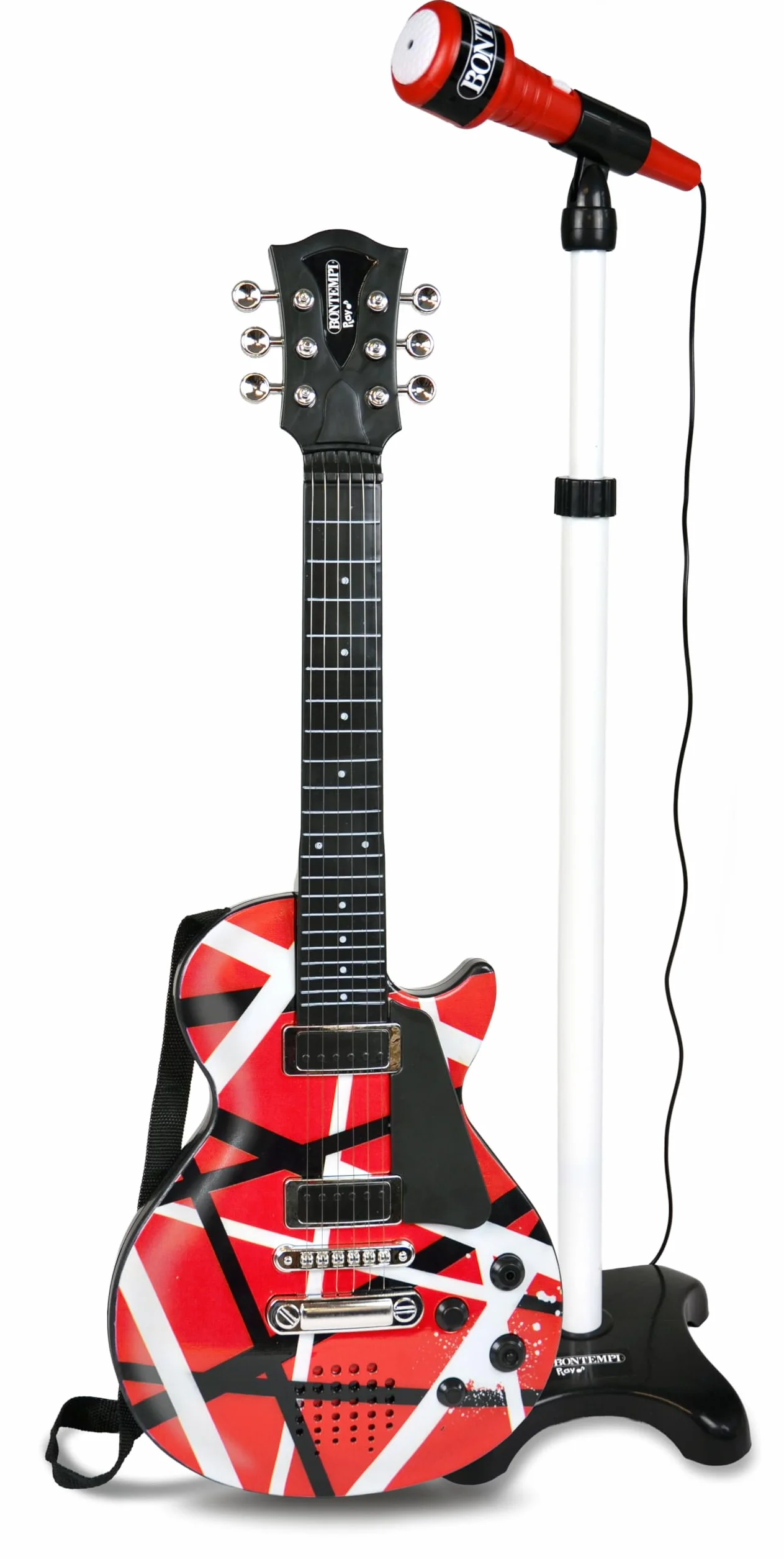 BONTEMPI - Chitarra Rock Elettronica con 6 Corde di Metallo 5 Demo Rock 3 Stacchi Musicali 5 Ritmi Spegnimento Automatico Cinghia Tracolla Presa Microfono 560mm