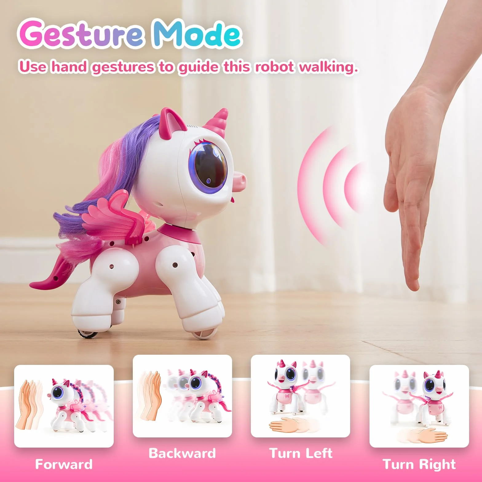 SGILE Unicorno Bambina Regalo per Bambina 3 3 4 5 6 7 Anni, Telecomando Robot Sensore di Gesto Intelligente Danza Musica Occhi LED Giocattoli, Rosa