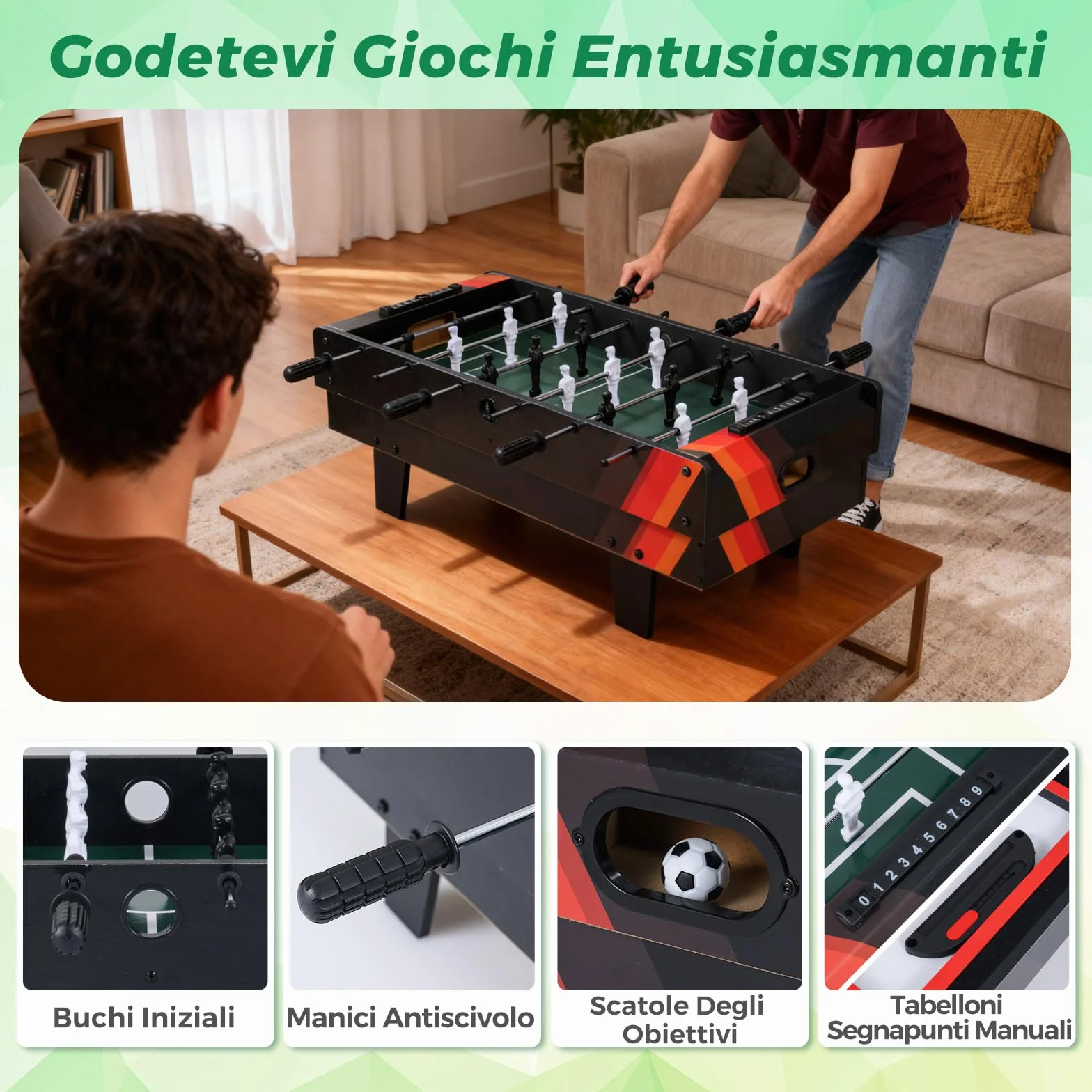 COSTWAY Tavolo Multigioco, Gioco Multifunzione 4 in 1-Calcio Balilla, Tavolo da Biliardo, Ping Pong, Air Hockey, Calcetto Multigioco per Adulti e Bambini, Casa Feste Bar (Nero)