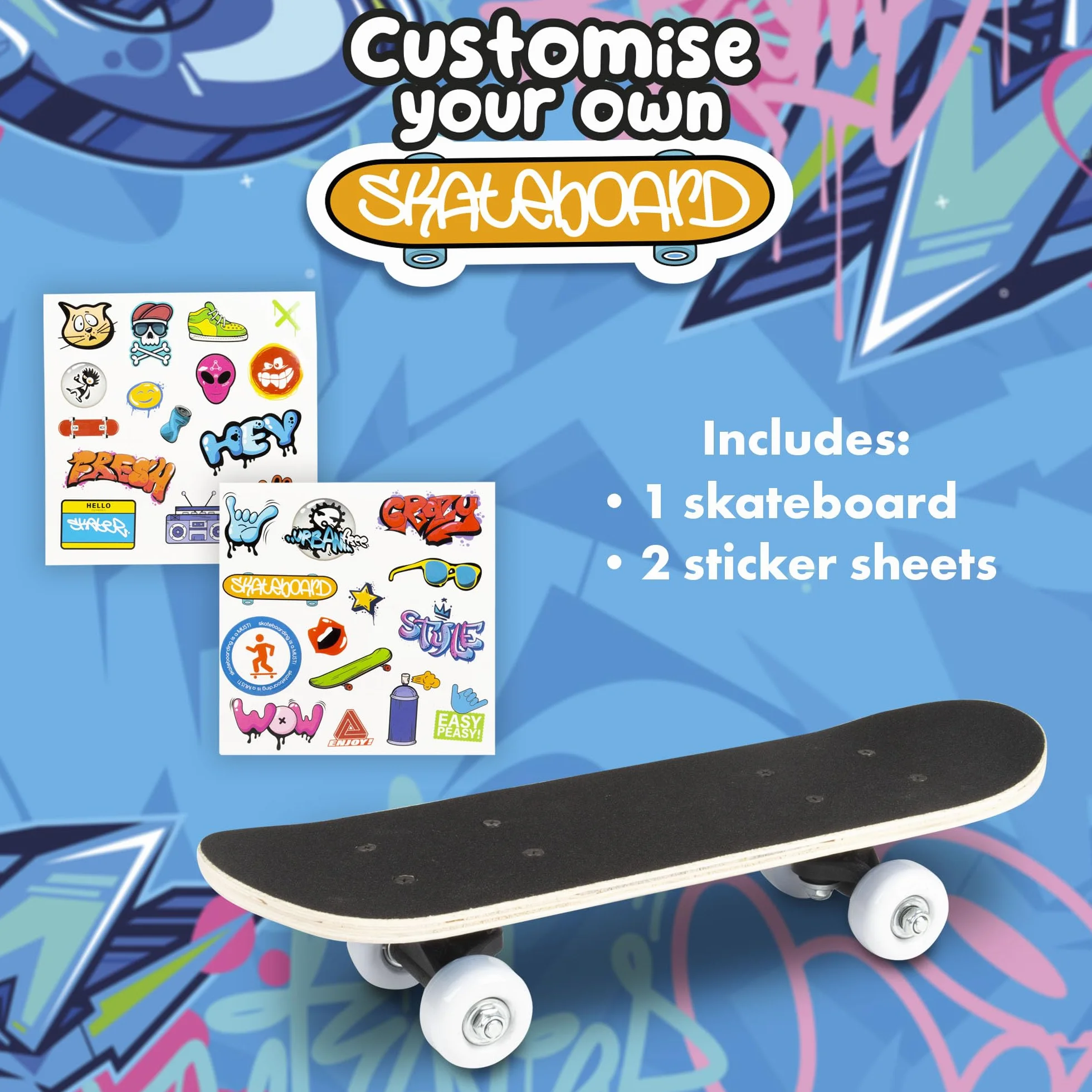 Abeec Skateboard per bambini, 43 cm, per principianti, mini skate board per bambini dai 5 anni in su, con adesivi inclusi