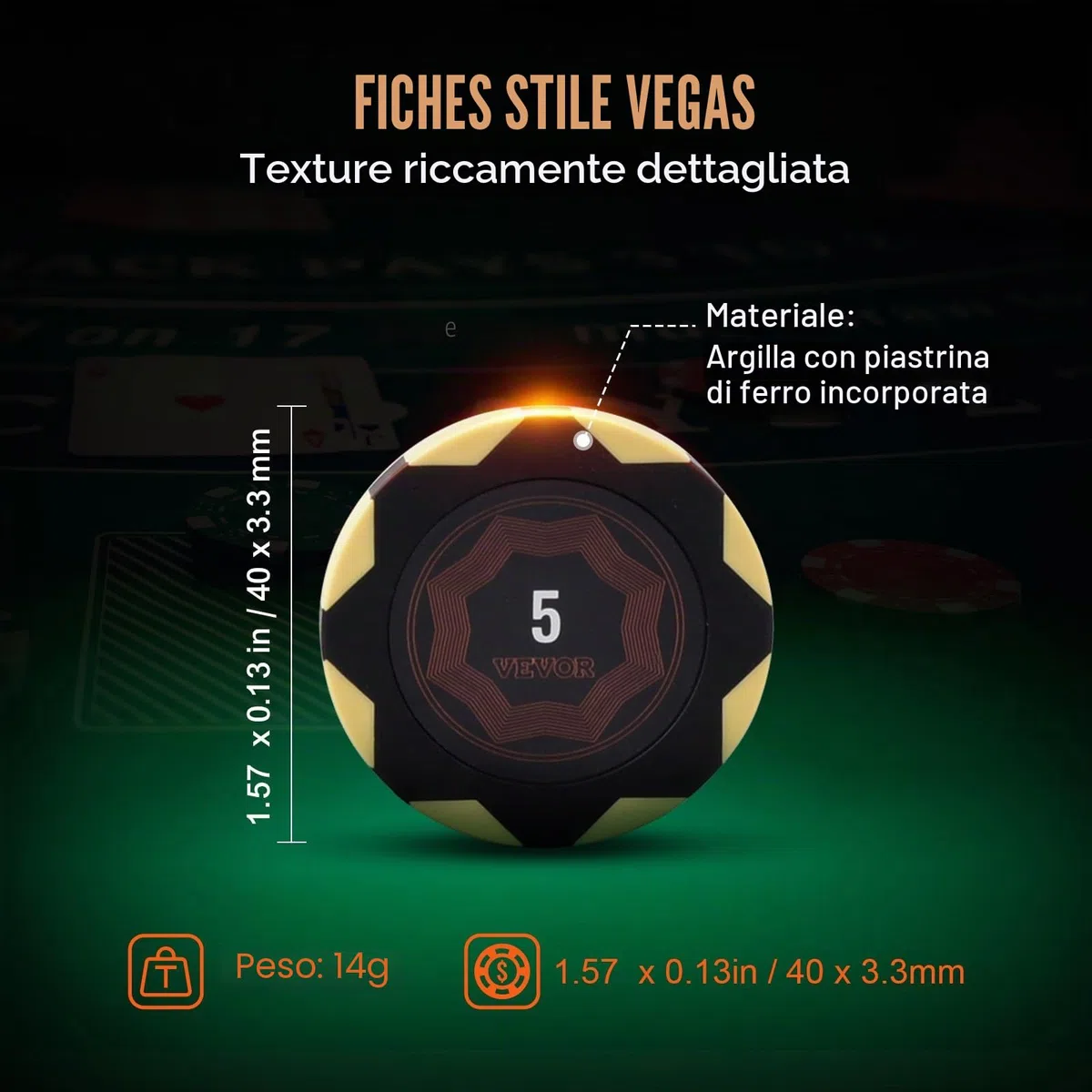 VEVOR Set di Fiches da Poker, Set Poker 500 Pezzi, Set Completo Fiches Carte da Giochi in Argilla con Valigetta in ABS, Fiches da Poker 9-10 Giocatori, Carte, Bottoni Dadi per Texas Hold'em, Blackjack