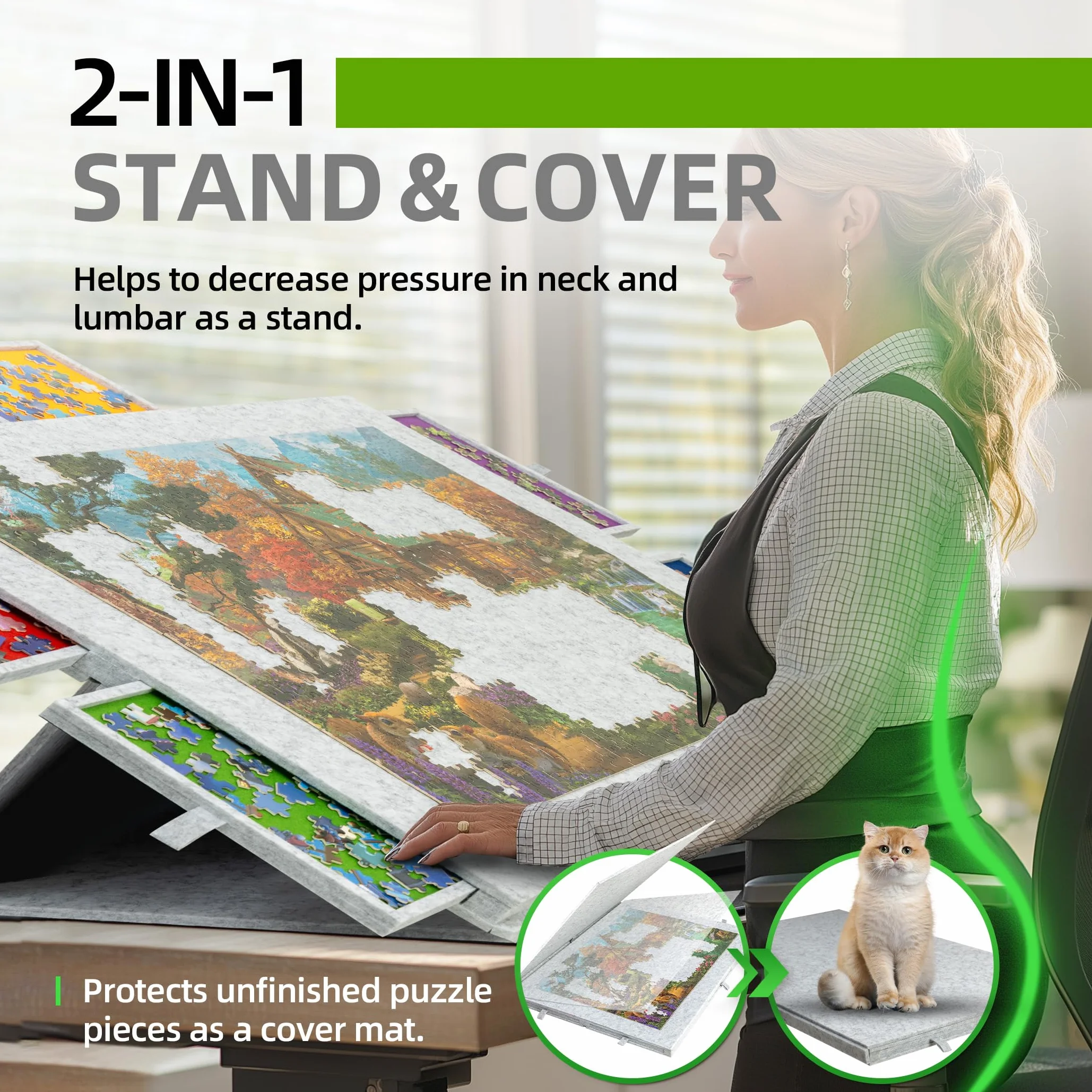 Lavievert Tavola puzzle inclinabile da 1500 pezzi con supporto e copertura progettati 2 in 1, leggero altopiano puzzle con 6 cassetti, tavolo puzzle portatile per adulti, salva-puzzle in feltro -