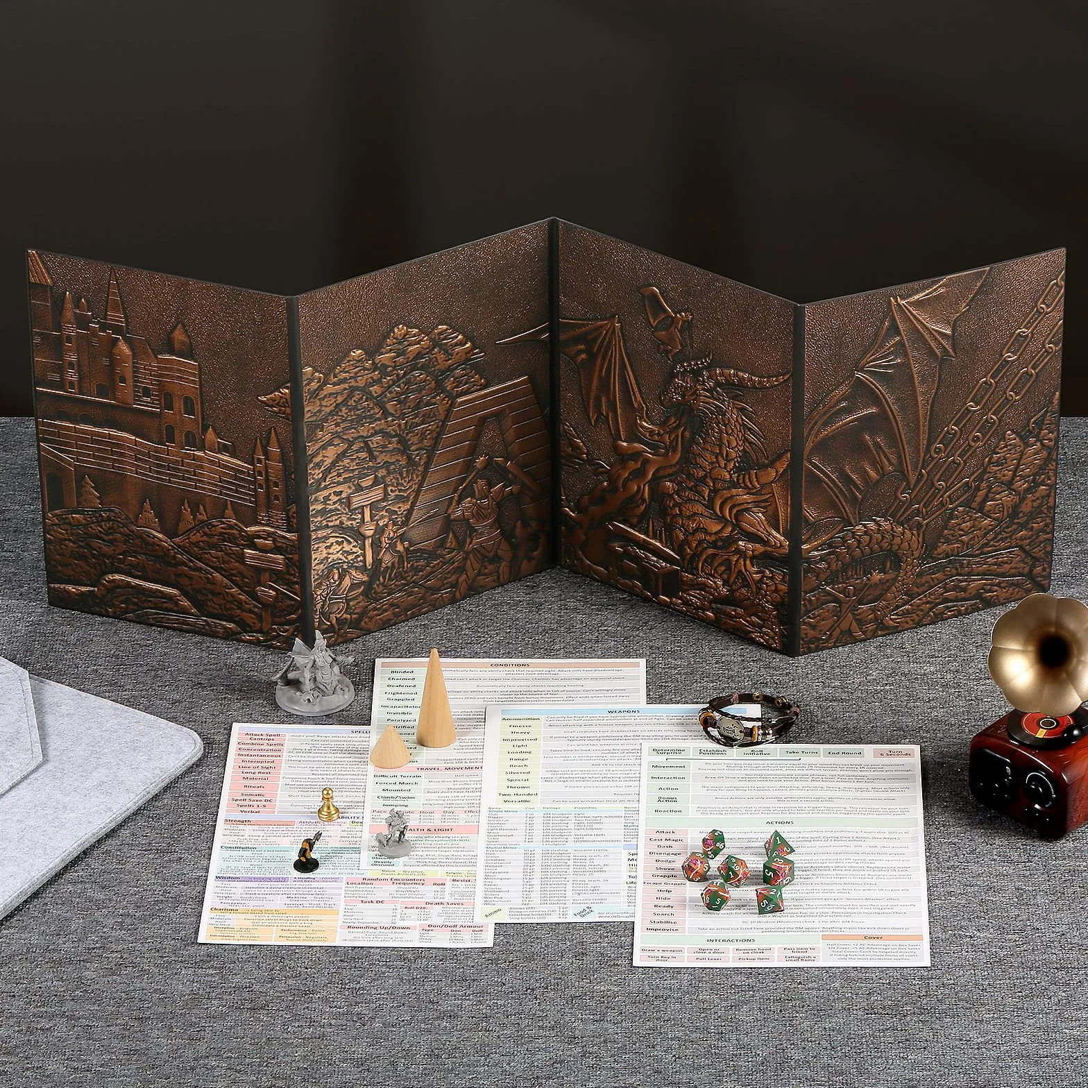 DNDND DM Screen - Schermo 3D in finta pelle con drago goffrato, schermo DND Master con custodia regalo per giochi da tavolo D&D Dungeon e Dragon (rame)
