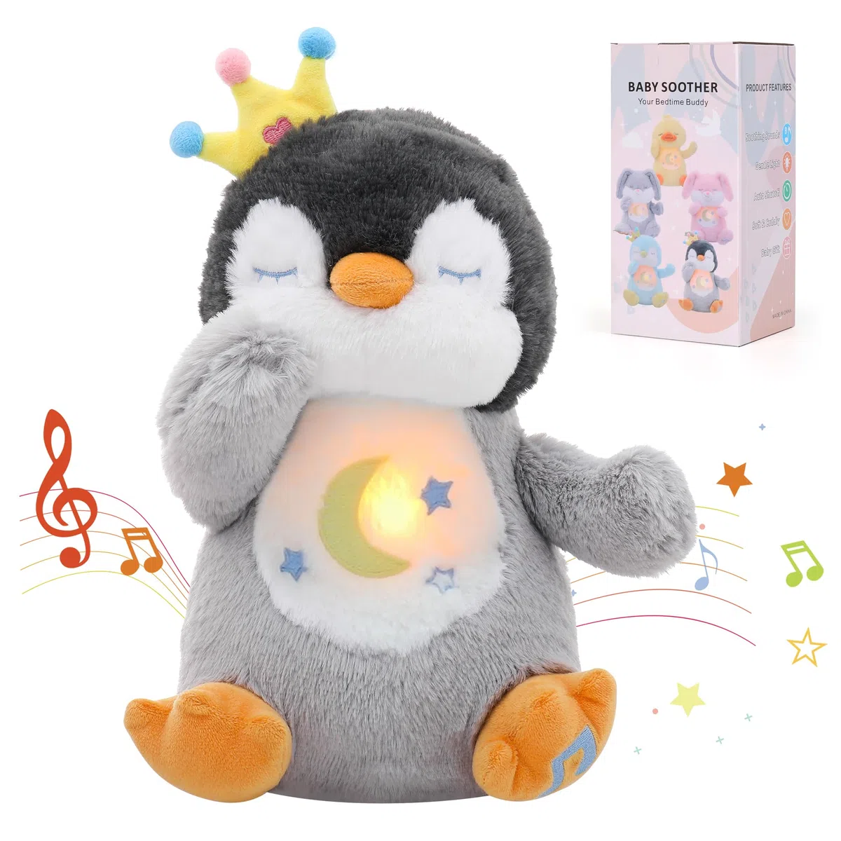 Peluche che respira pinguino con simulazione respirazione musica luce notturna