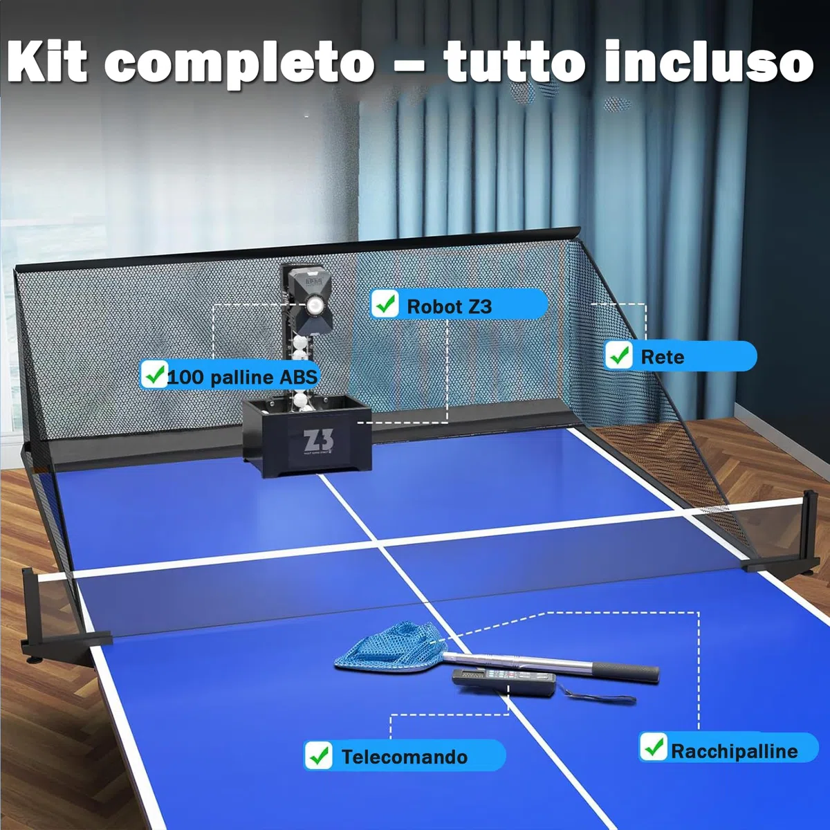 OUKANING Robot da Ping Pong - Macchina Automatica per Allenamento, 10 Modalità, Velocità 4-40m/s, Frequenza 35-90 Palline/min, Capacità 100 Palline, Rete 152x137cm – Per Scuole e Sport