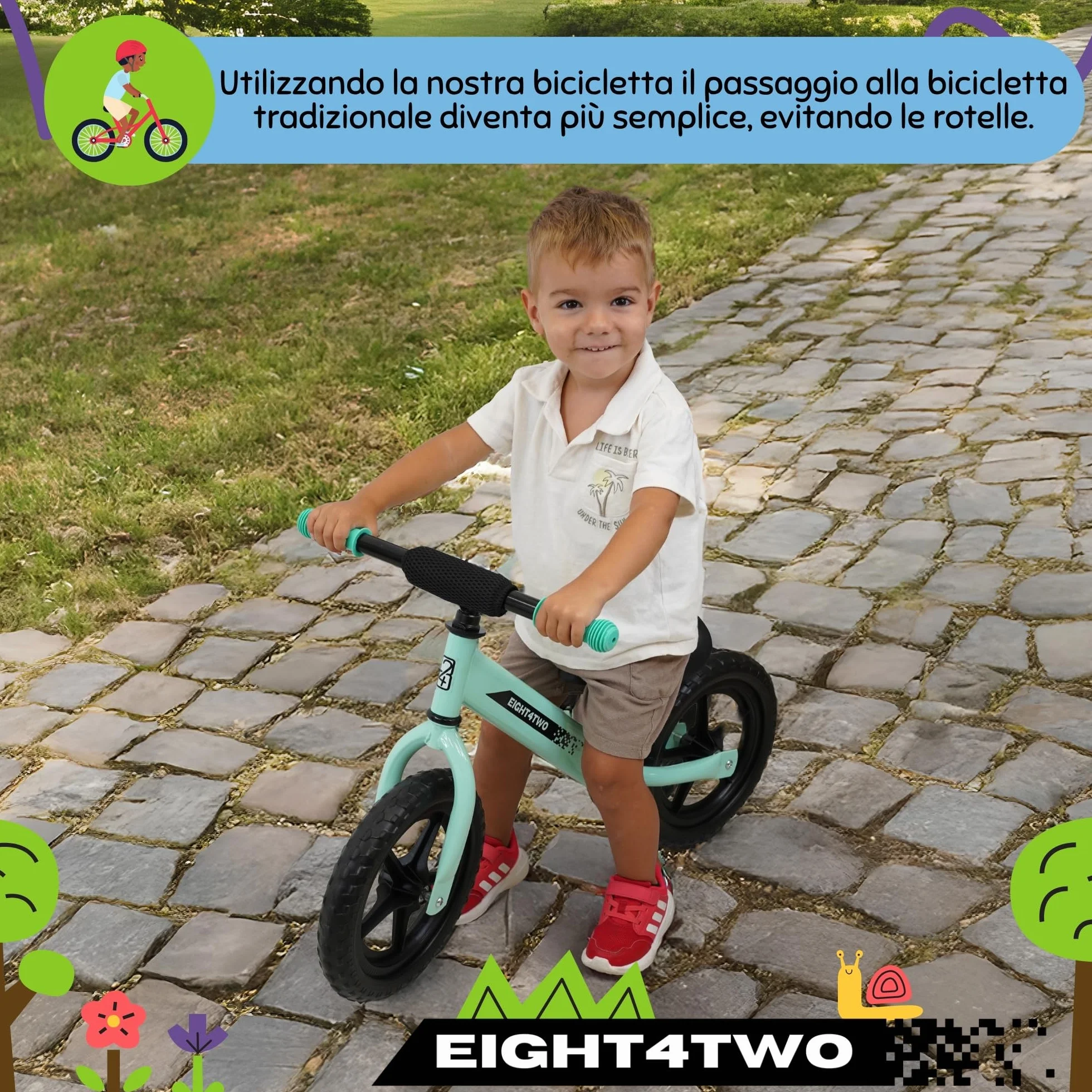 EIGHT4TWO Bicicletta senza pedali per bambini 2, 3, 4 e 5 anni - Bicicletta senza pedali Ideale per bilanciamento - Giocattoli per bambini di 2, 3, 4 e 5 anni.