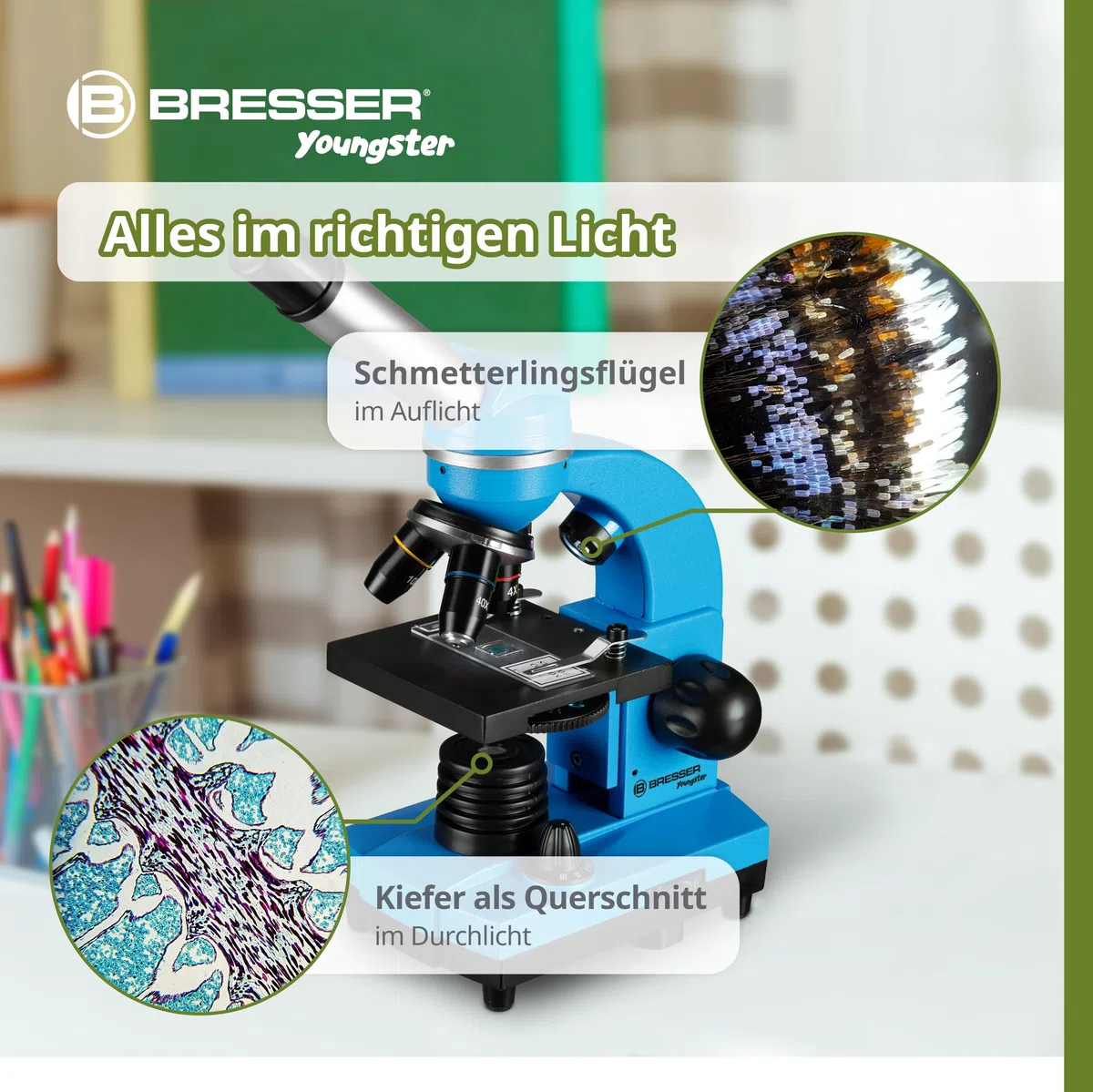 Bresser Bresse Junior microscopio per studenti Biolux Sel con supporto per smartphone, accessori e sistema di zoom Barlow, per bambini, principianti e adulti