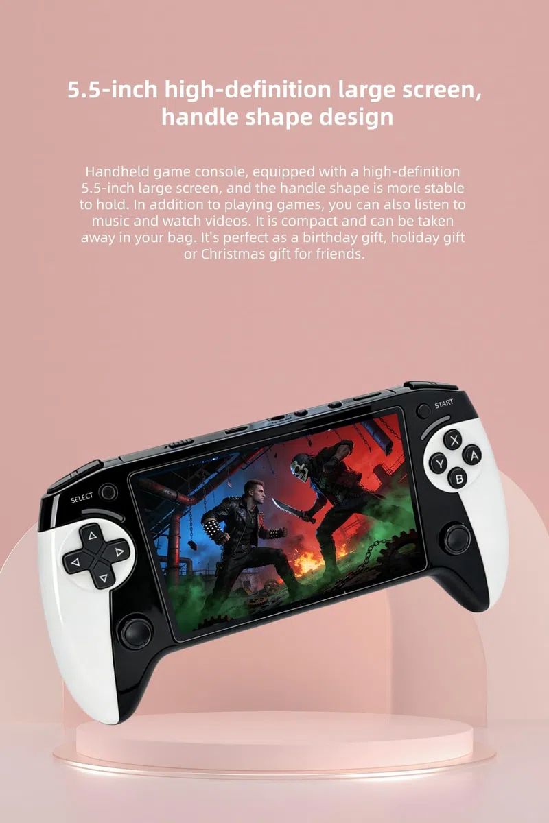 Console portatile YHFITN con schermo da 5,5 pollici, design ergonomico con impugnatura, giochi retrò, uscita TV, supporto per il salvataggio dei progressi di gioco, ricaricabile