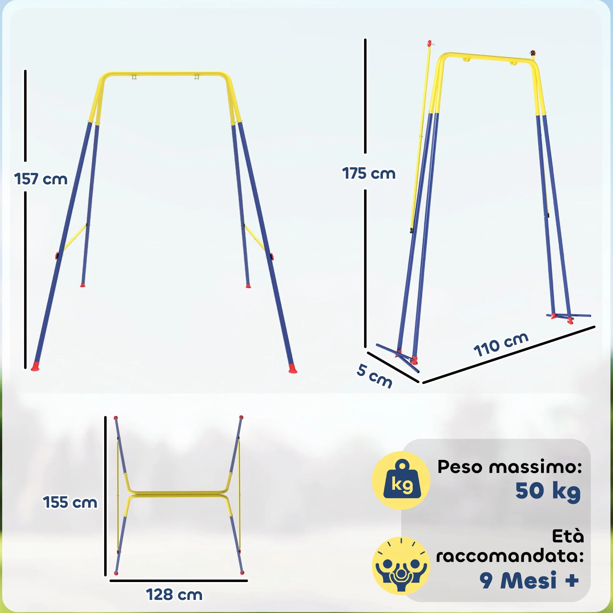 AIYAPLAY Struttura per Altalena da Giardino per Bambini, Struttura Altalena in Acciaio, Anti-UV, Impermeabile, Supporta 50kg, con 2 Ganci per Altalena a Nido, Altalena a U