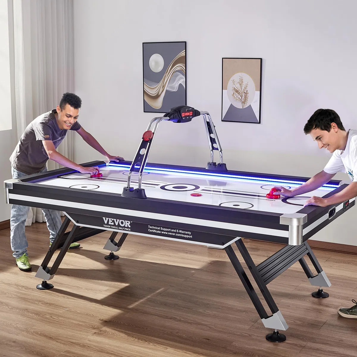 VEVOR Tavolo da Gioco ad Aria Compressa LED con 2 Dischi, 2 Spingitori, Sistema Punteggio Elettronico