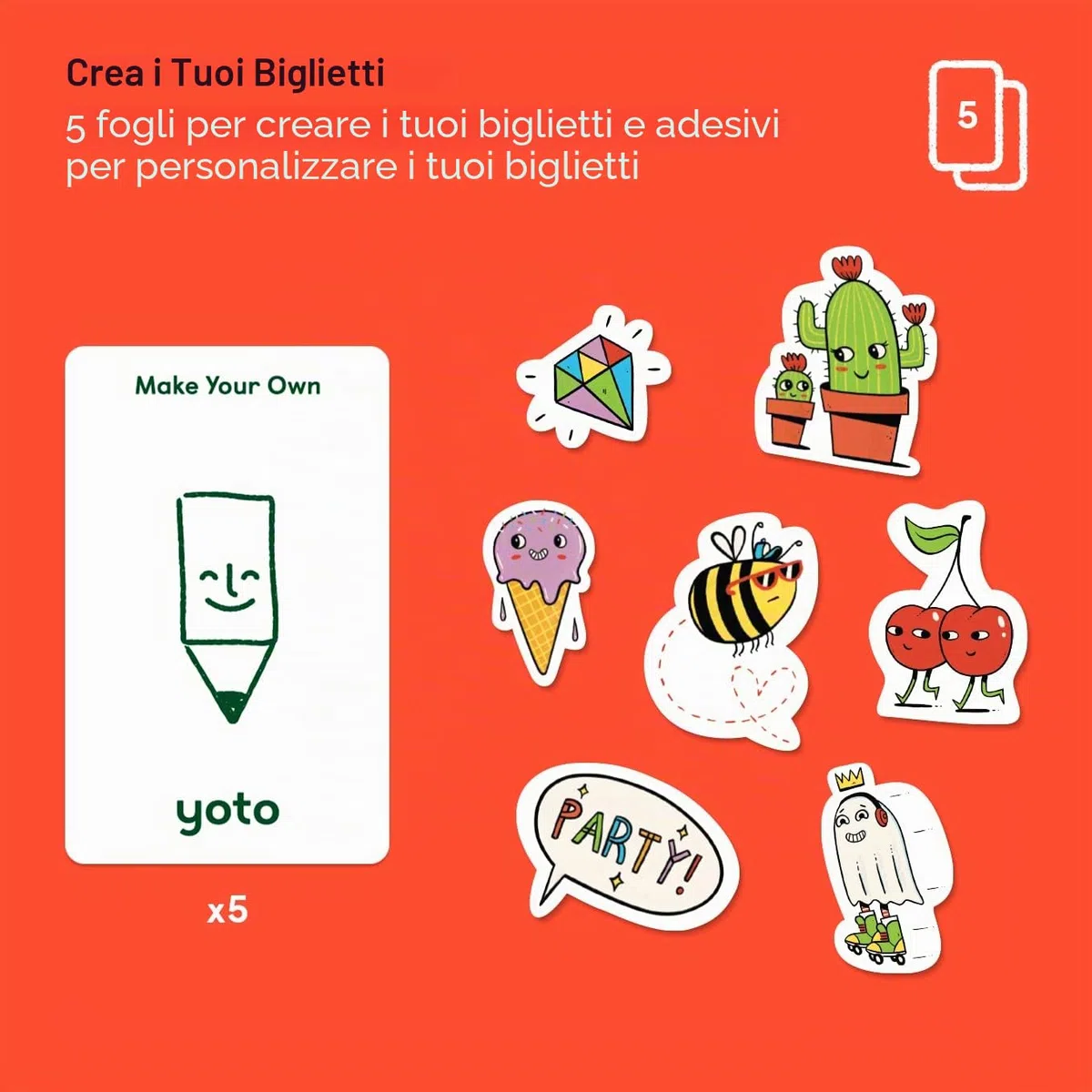 Yoto Crea le Tue Carte - 5 Schede Audio Vuote per Player e Altoparlante Bluetooth, Riproduci Storie, Musica, Attività di Apprendimento per Bambini dai 0-8