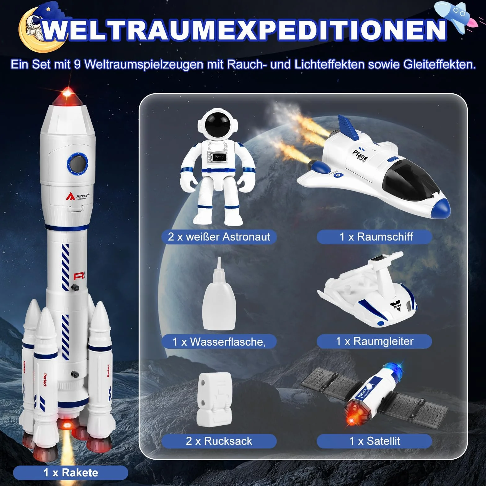 Giocattolo razzo spaziale per bambini, giocattolo navetta spaziale per bambini di 3, 4, 5, 6, 7, 8 anni, regalo giocattolo razzo spaziale per ragazzi e ragazze