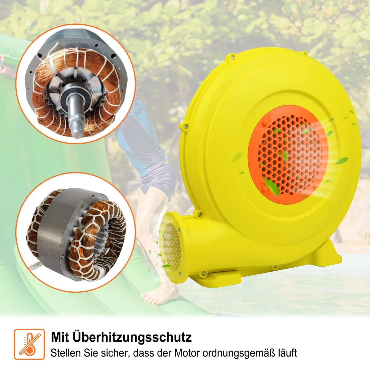 UISEBRT Pompa ad aria elettrica gonfiabile, soffiatore d'aria con grande fondo e apertura dell'aria, ventilatore portatile, soffiatore permanente per giocattoli gonfiabili