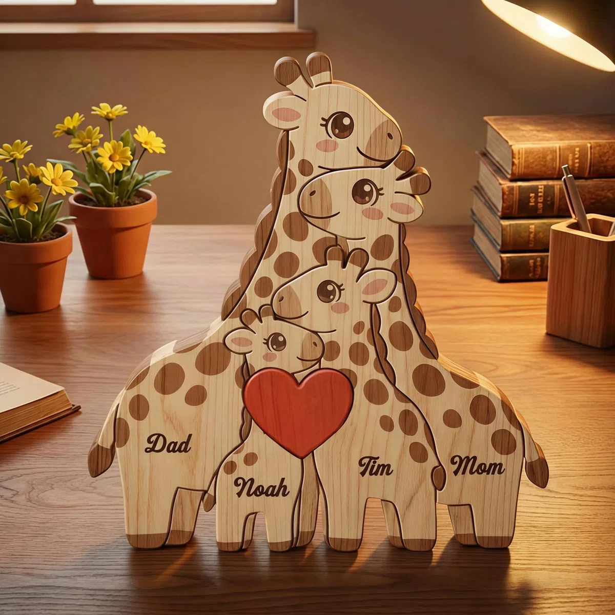 Drawelry Puzzle Personalizzato in Legno Famiglia Festa Della Mamma, Puzzle Legno Famiglia Animali con 2-9 nomi, Compleanno Natale Anniversario Decorazioni Casa (giraffa-b)