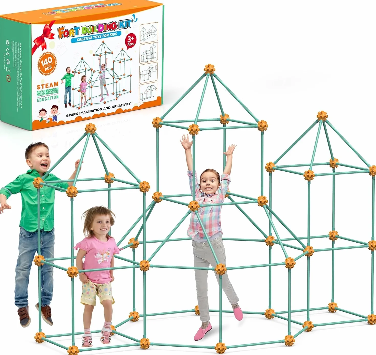 Kit di Costruzione del Forte 140 Pezzi Giocattolo Creativo STEM per Bambini 4+ Anni Ragazzi Ragazze Verde