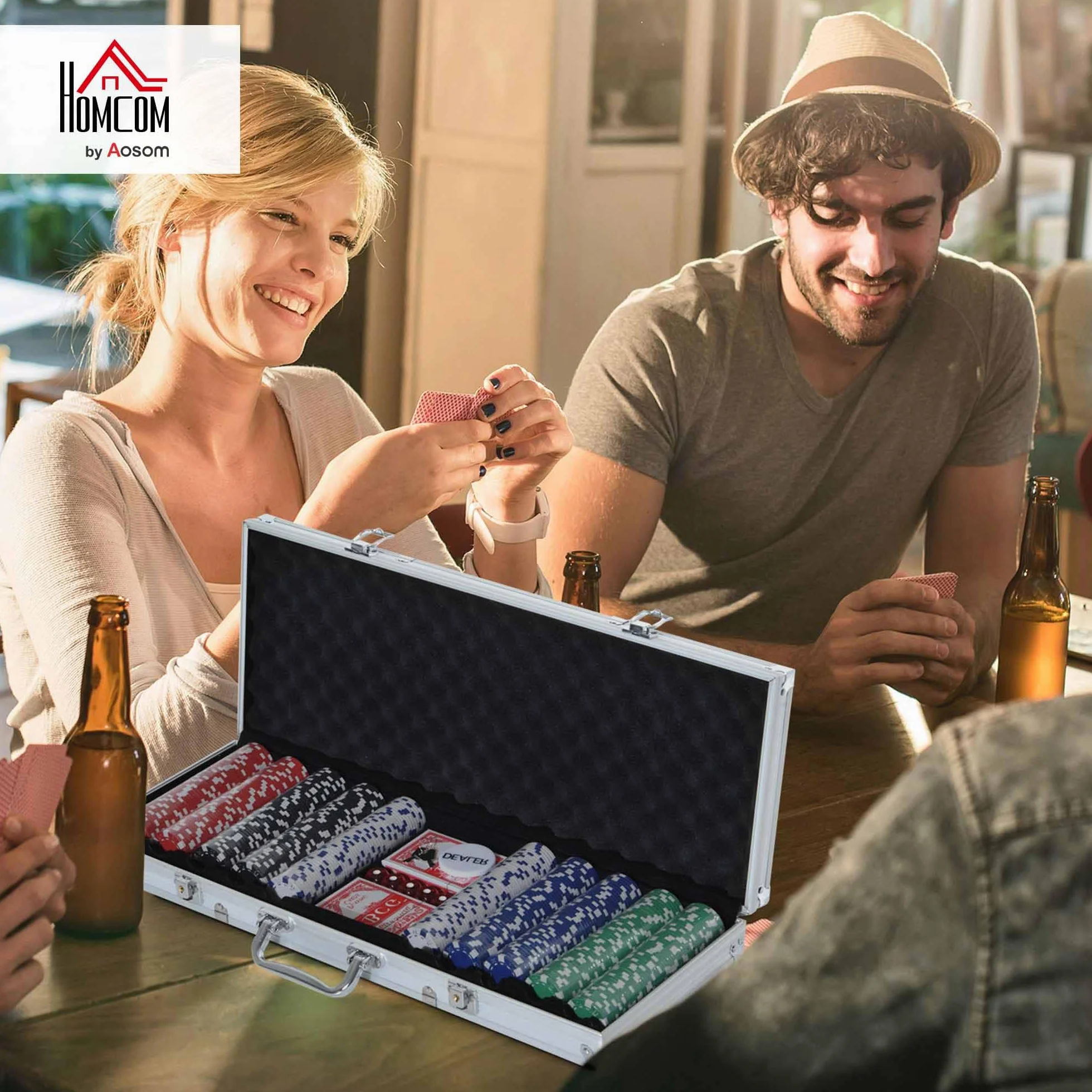 HOMCOM Valigetta Poker Professionale in Alluminio, Set Poker con 500 Fiches e 2 Mazzi per Texas Hold'em e Blackjack
