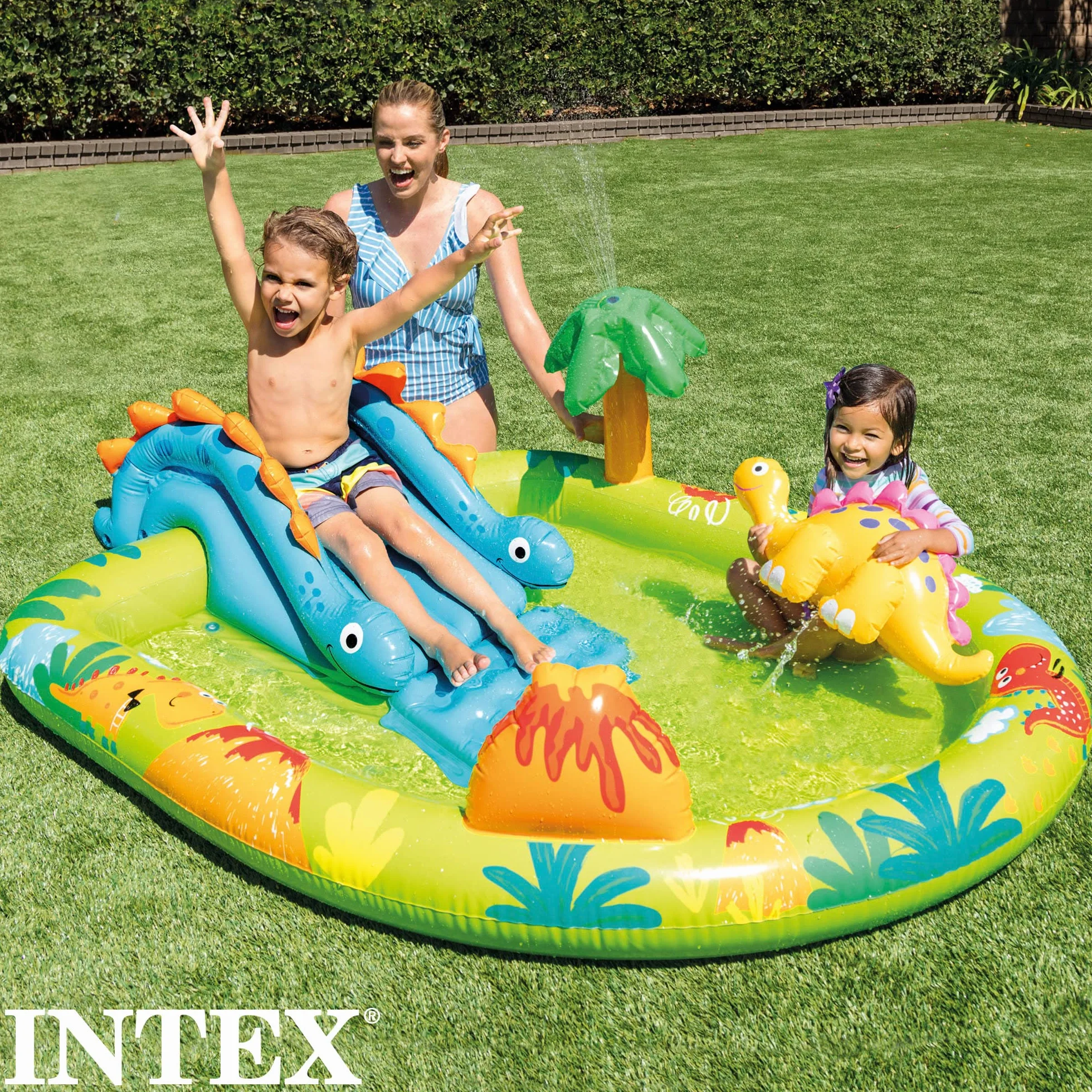 Intex 57166NP - Piscina Gonfiabile Play Center Dinosauri, Vinile, Multicolore, 191x152x58 cm