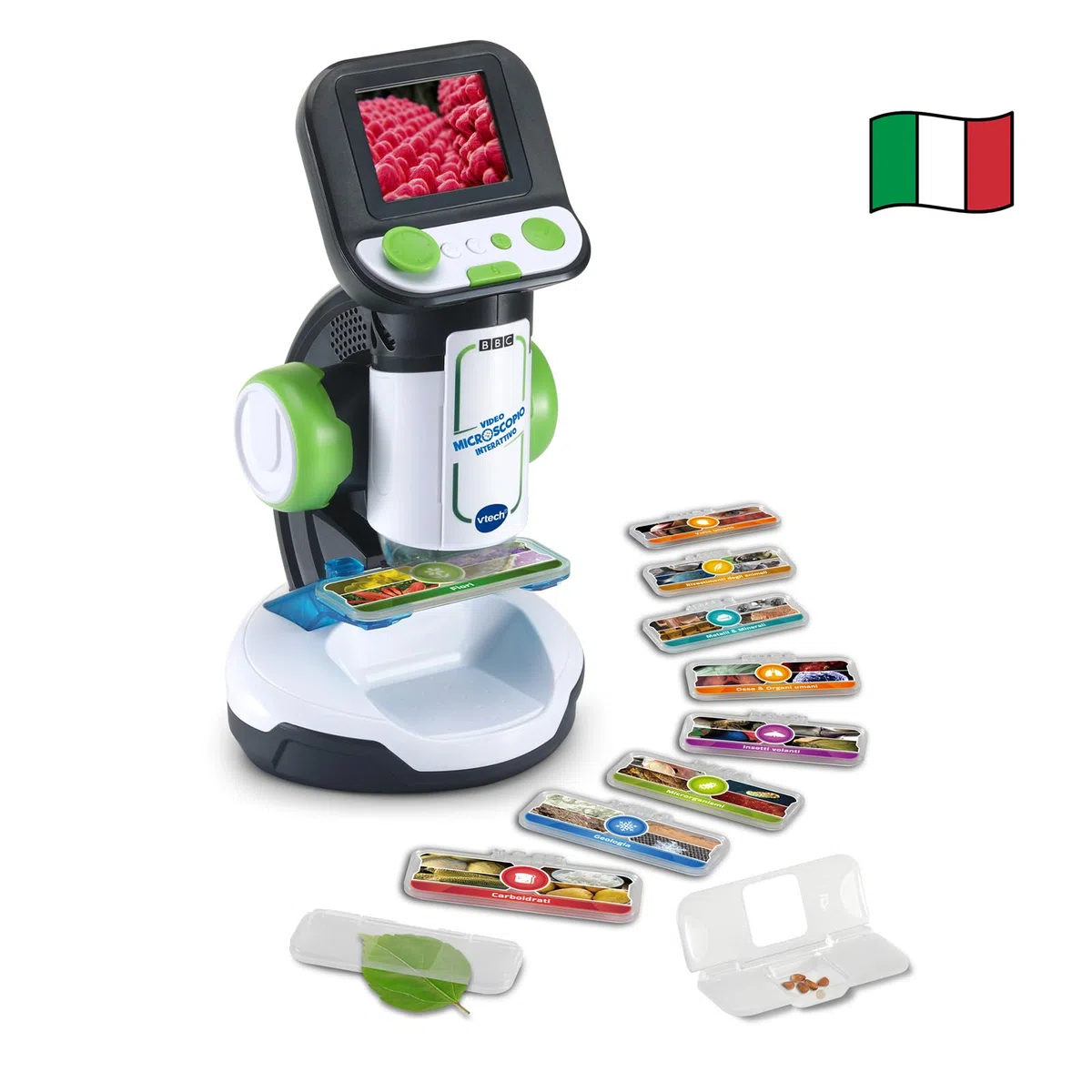 VTech Video Microscopio Interattivo, Microscopio Bambini Digitale con Video Originali BBC, Schermo 2,4", Zoom 200x, 9 Vetrini Illustrati, Slot MicroSD, Lingua Italiana, Batterie Incluse, 7-99 Anni