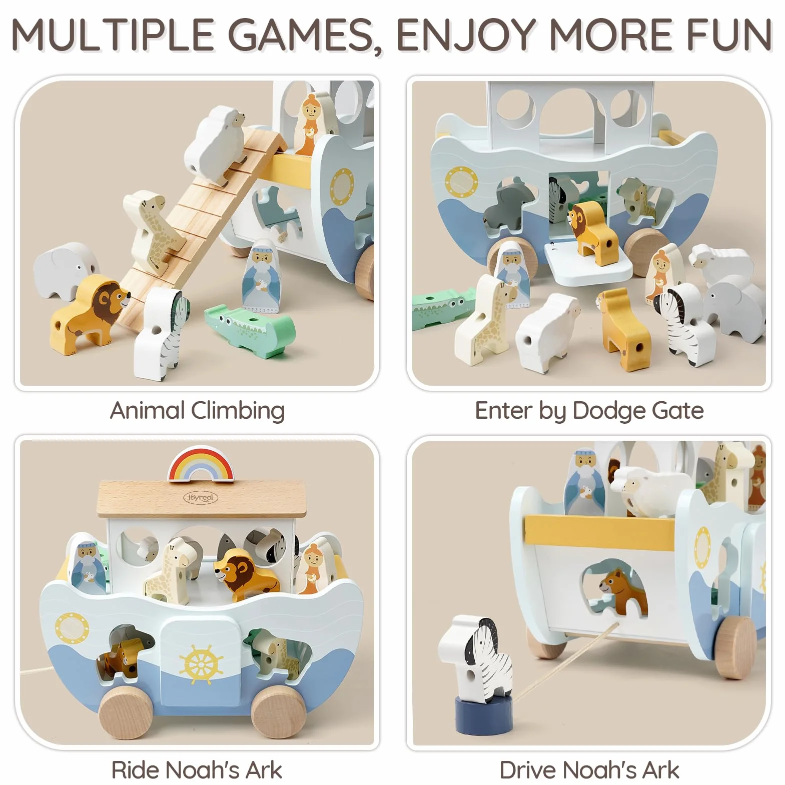Joyreal Arca di Noè Bomboniere Battesimo Bambina Bambino Giochi Legno 1 2 3 Anno Montessori Educativi Regalo