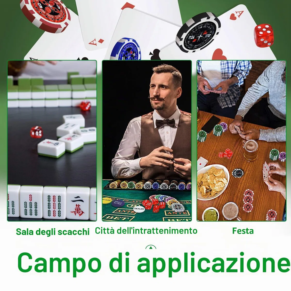 LZQ Custodia da poker 500 chip Texas Hold'em, con custodia nera in alluminio per il trasporto e chip da casinò, 2 giochi di carte dealer Small Blind Big Blind Buttons e 5 dadi