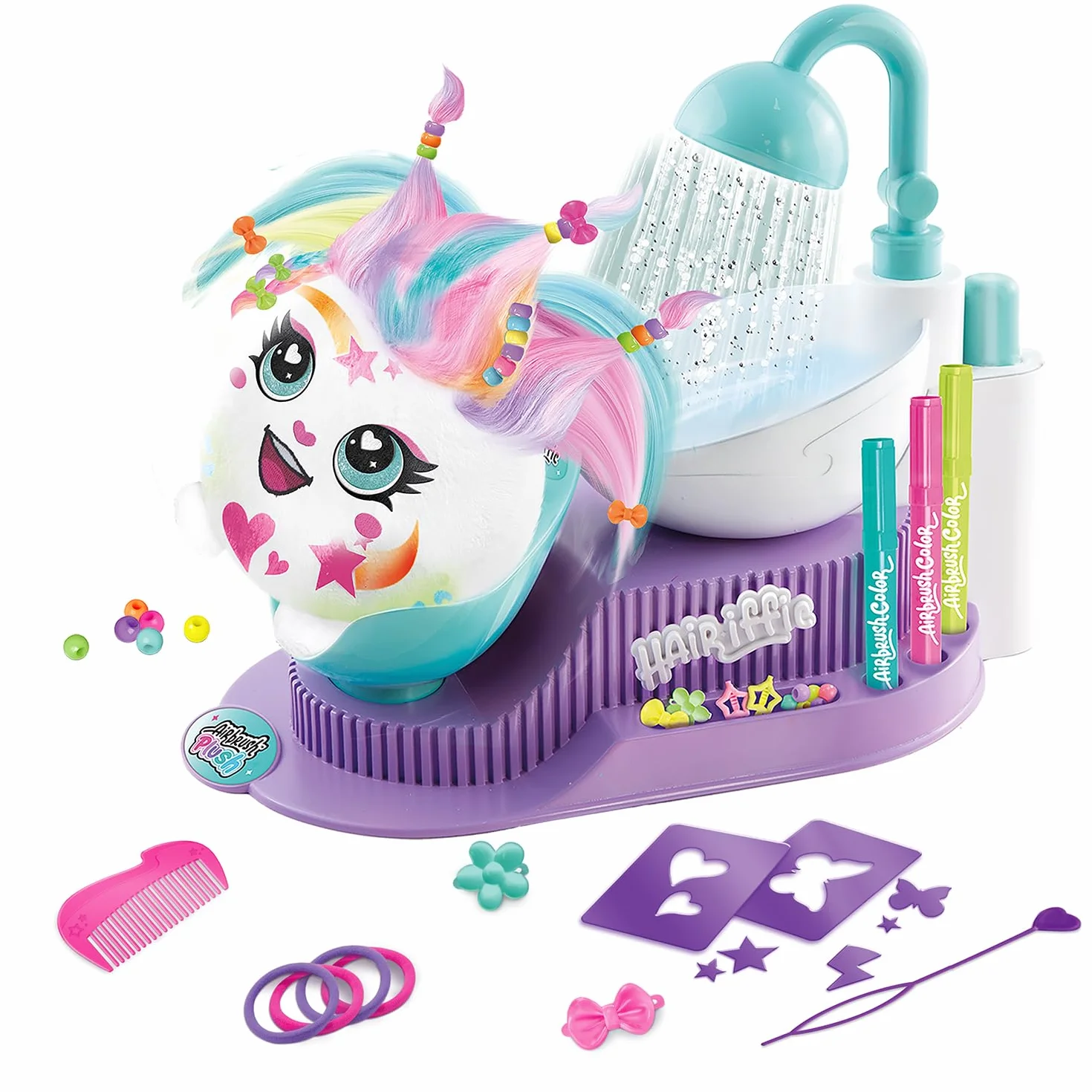 Canal Toys Hair'iffic Salon Airbrush Plush Doudou with Aerografo Stencil Stazione di Lavaggio Creativo Riutilizzabile