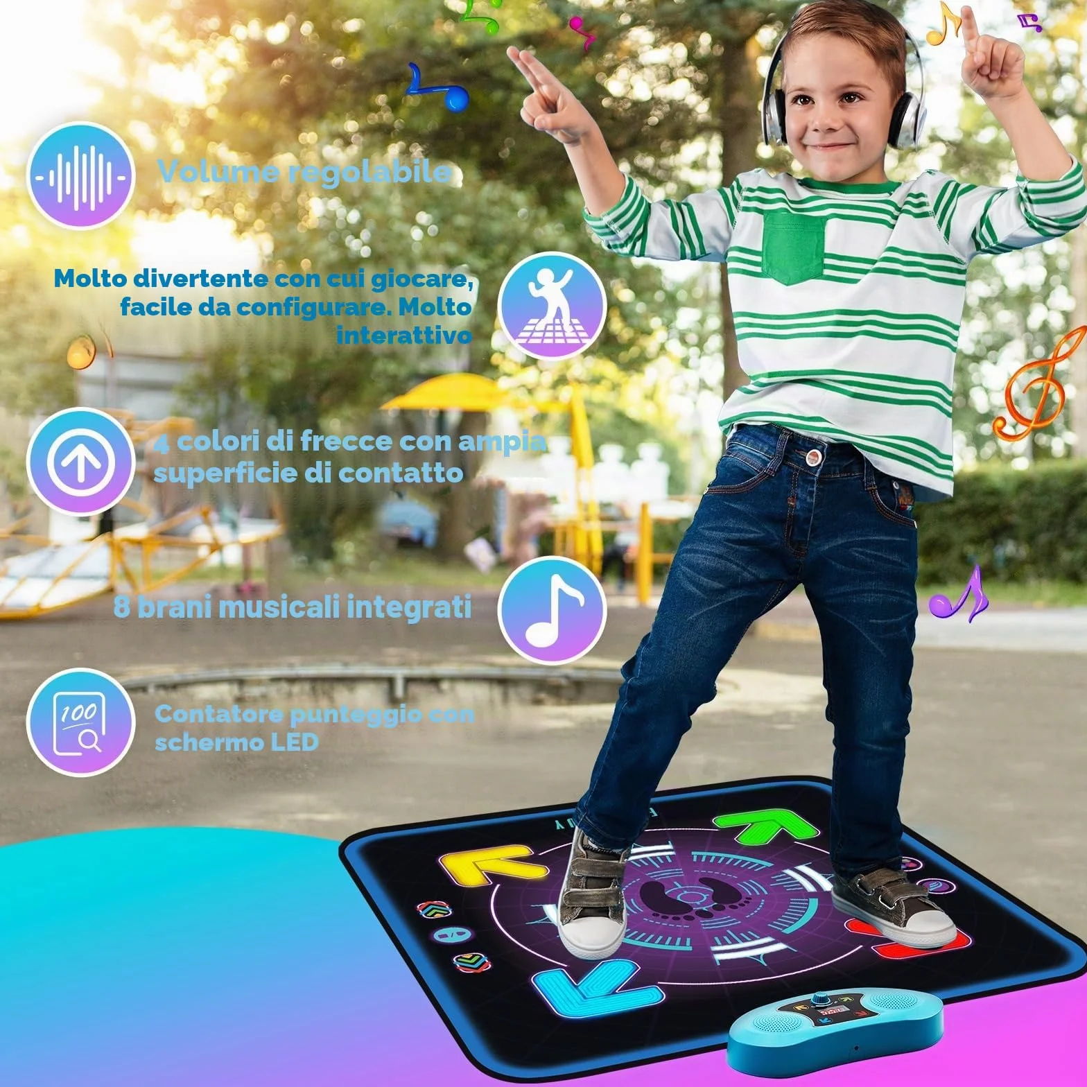FUCEORUY Tappeto Ballo Bambini, Tappeto Musicale con 3 modalità di Gioco, Volume Regolabile Tappetino da Ballo Giocattoli Natale Regali Compleanno per Ragazzi Ragazze 4 5 6 7 8 9 10+ Ages (95 x 95cm)