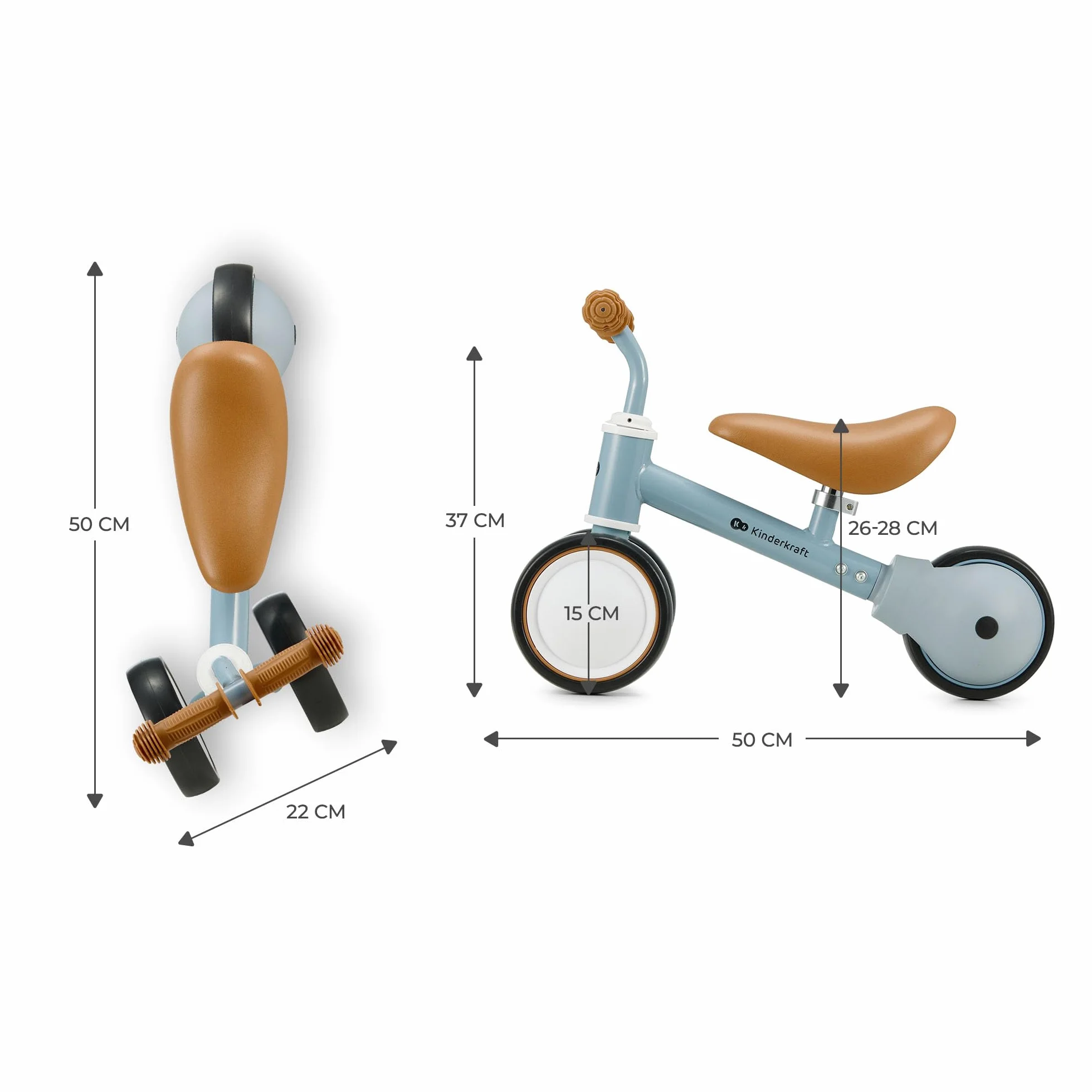 Kinderkraft CUTIE Bici senza Pedali, Bicicletta in Metallo, Sella Regolabile, Leggero Triciclo, da 1 Anno, Blu