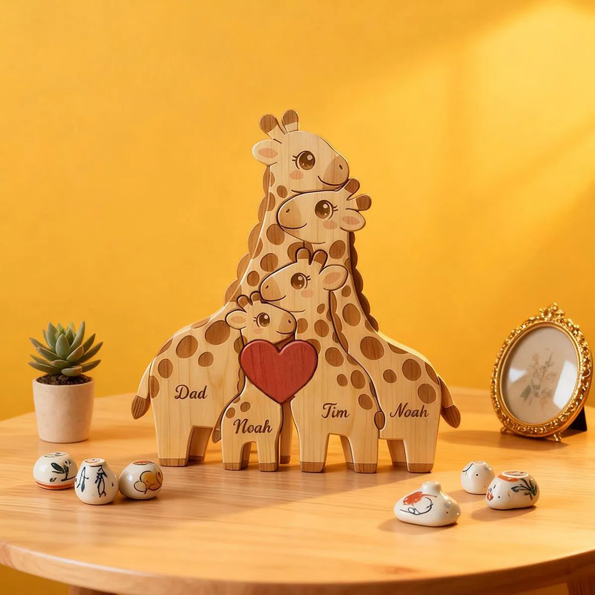 Drawelry Puzzle Personalizzato in Legno Famiglia Festa Della Mamma, Puzzle Legno Famiglia Animali con 2-9 nomi, Compleanno Natale Anniversario Decorazioni Casa (giraffa-b)