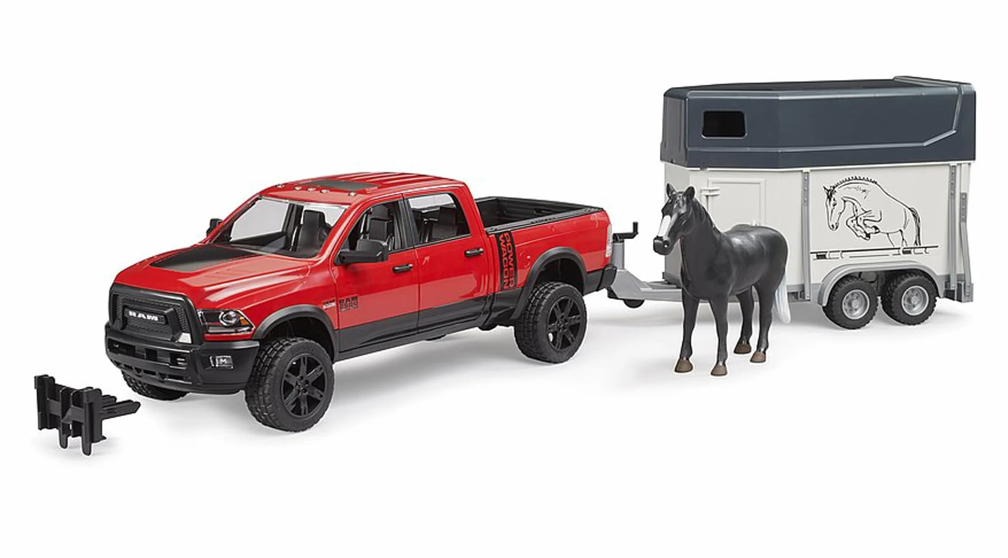 Bruder 02501 RAM 2500 Power Wagon z Przyczepą dla Koni i Koniem, Terenowy Transporter Zwierząt