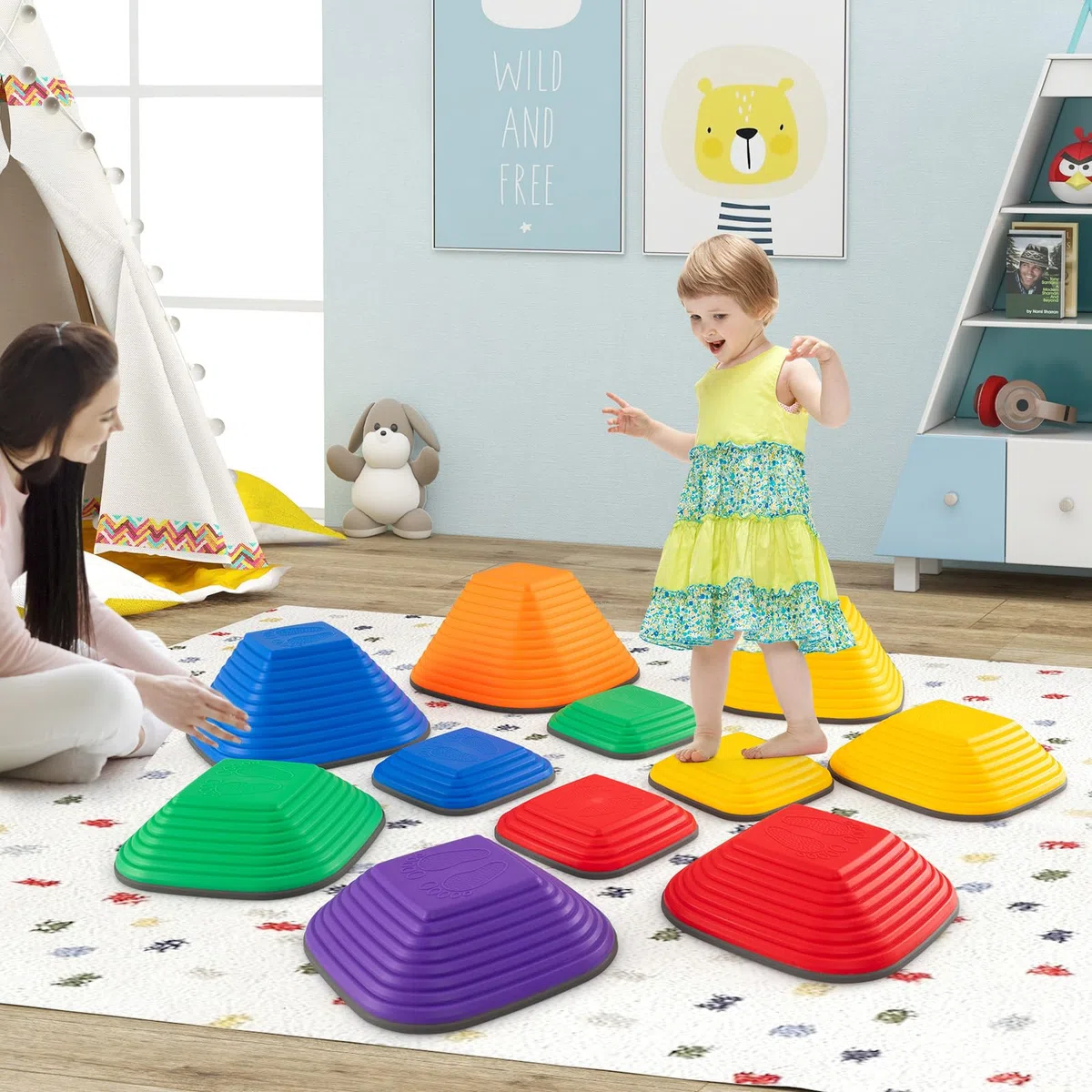 HOMASIS Pietre di Equilibrio Balance Board Bambini Impilabili Antiscivolo Blocchi di Equilibrio per Interno ed Esterno 3+ Anni