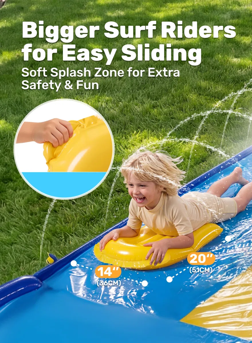 Sloosh Scivolo Triplo 22,5ft con 3 Bodyboard Irrigatore Esterno per Bambini Adulti