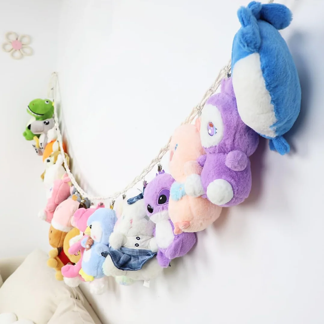 2M Porta Peluche da Appendere, Supporto per Animali di Peluche da Appendere, Porta Peluches Salvaspazio, Con 20 Clip in Metallo per la cameretta dei bambini