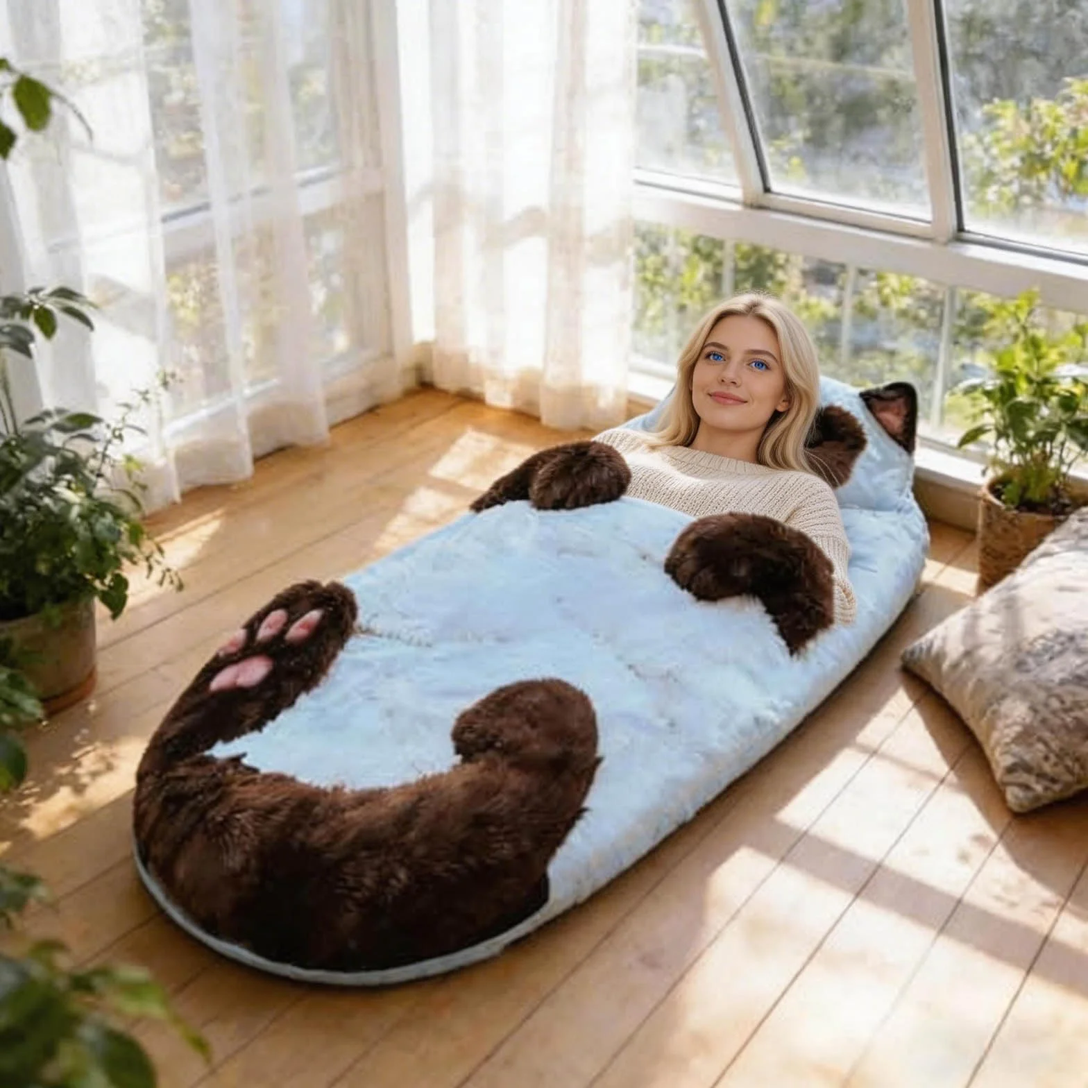 Sacco a pelo a busta con stampa di gatti, sacco a pelo per animali adulti, design a busta gigante in peluche, lavabile in lavatrice, coperta calda a tema gatto carino per casa e campeggio