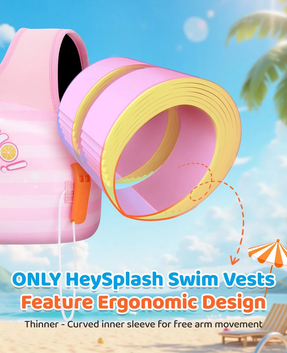 HeySplash Gilet da Nuoto per Bambini Braccioli Galleggianti Peso 9-22/15-30 KG Cinghia Regolabile Fischio
