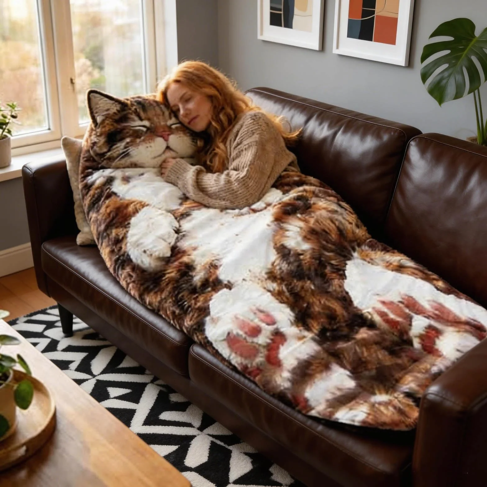 Sacco a pelo a busta con stampa di gatti, sacco a pelo per animali adulti, design a busta gigante in peluche, lavabile in lavatrice, coperta calda a tema gatto carino per casa e campeggio
