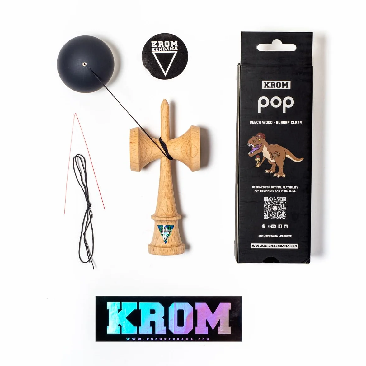 KROM Kendama Gioco - Pop Nero - Abilità Cognitive migliorate - Equilibrio, riflessi e creatività migliorati - Modello Kendama PRO Fatto per Principianti e Professionisti.