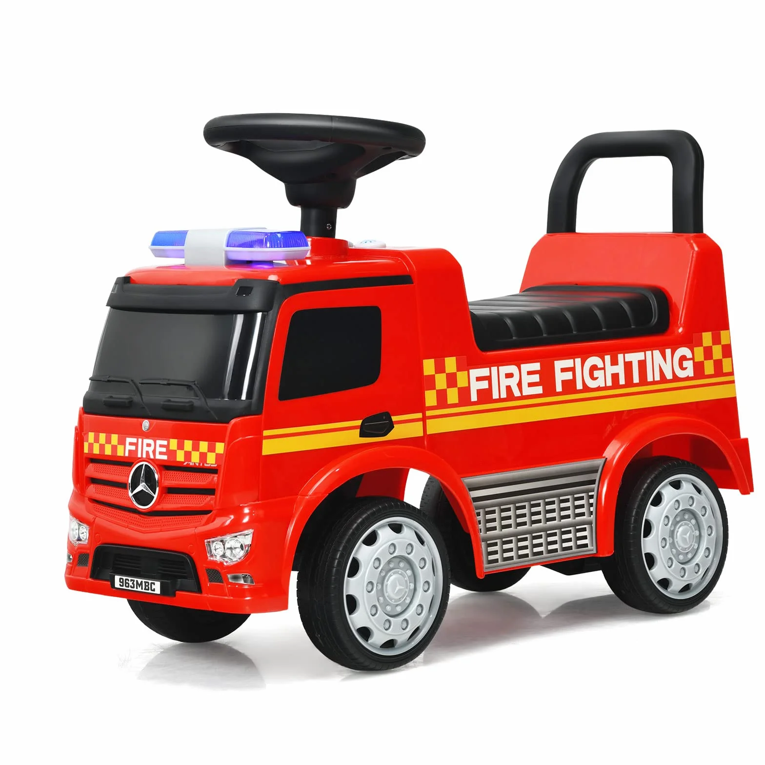 COSTWAY Camion dei Pompieri per Bambini, Macchinina Cavalcabile per Bambini, con Volante, Schienale, Macchina Cavalcabile con Piedi a Terra, Rosso