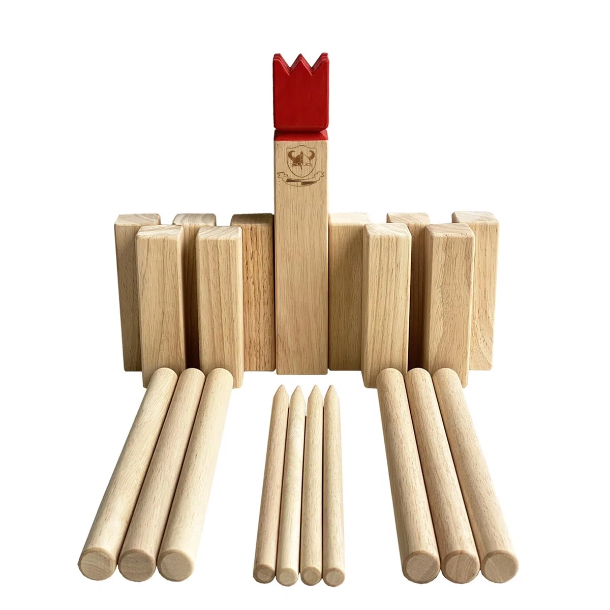 Jac & Mok Kubb - Set di giochi vichinghi in legno duro, giochi all'aperto (Kubb rosso, 5 x 5 x 30 cm, king size)