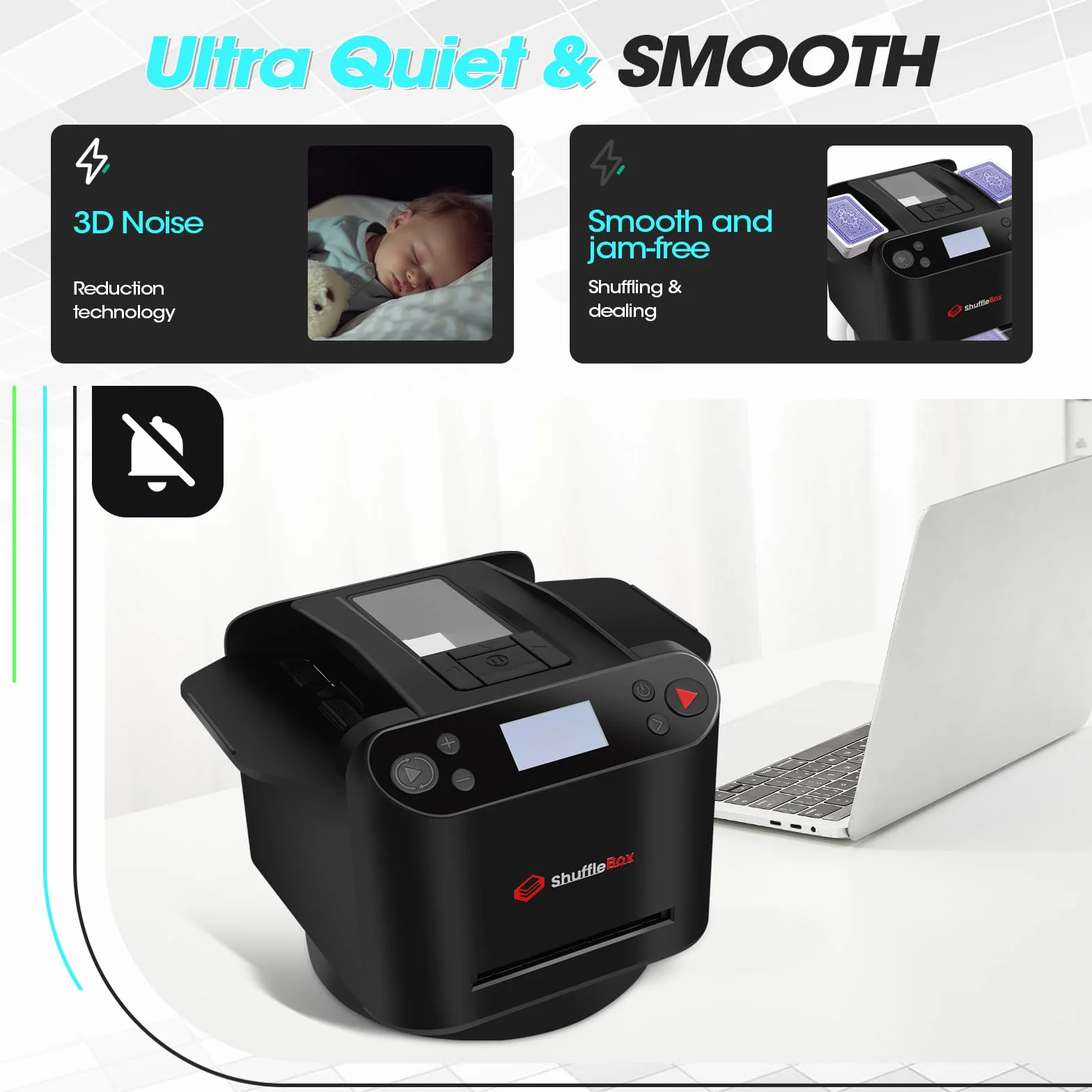 ShuffleBox G1 Pro Automatico Mescolatori di carte e commerciante di Carte 2 in 1,Ultra silenzioso, ricaricabile,Collabora con UNO, Five Crowns, Monopoly Deal, Bicycle and Maverick Cards (Nero)