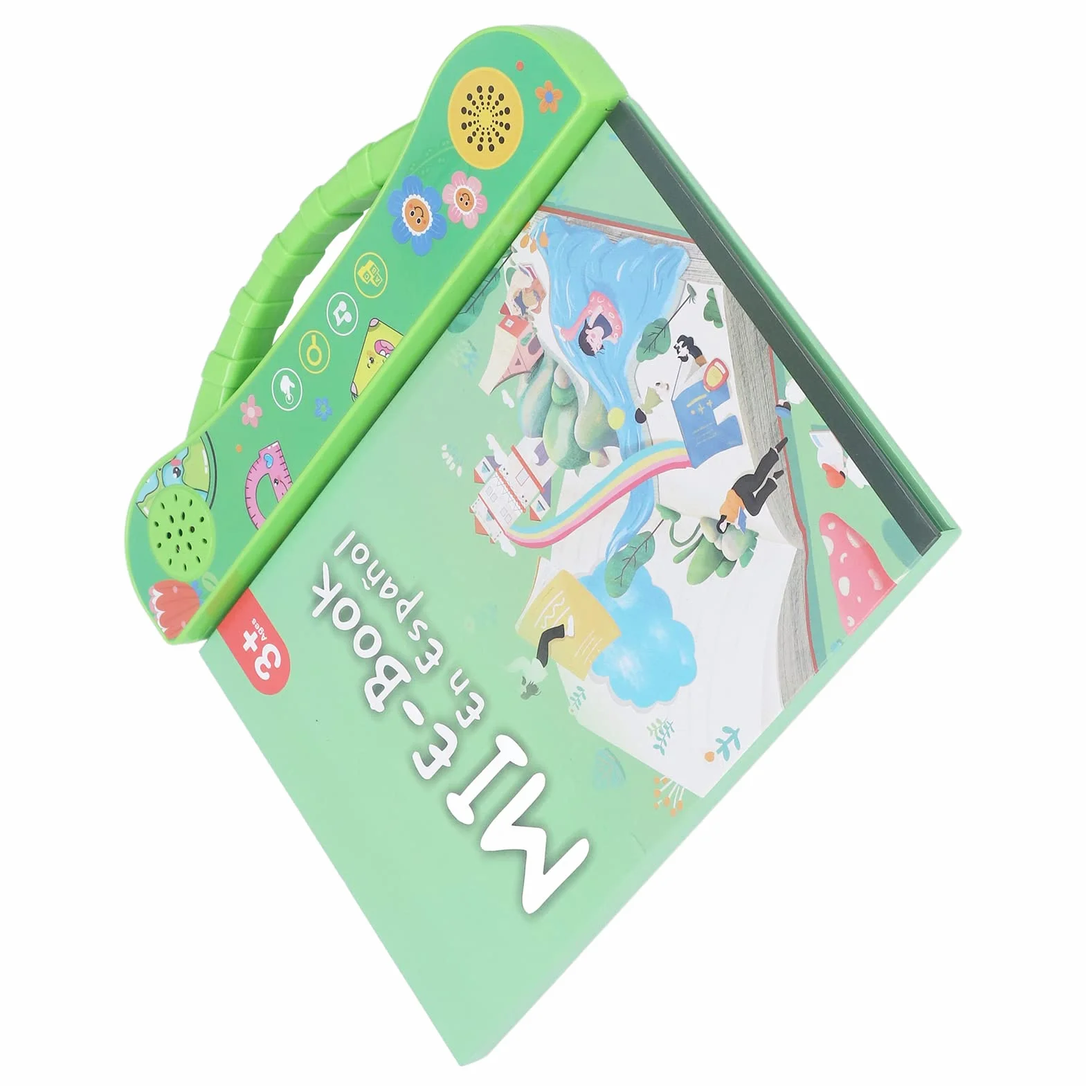 SIXRUN Libro Sonoro Educativo Interattivo Parlante Spagnolo per Bambini con Giochi e Storie, Impara lo Spagnolo per Bambini Verde, Plastica 10,0x9,1 Pollici